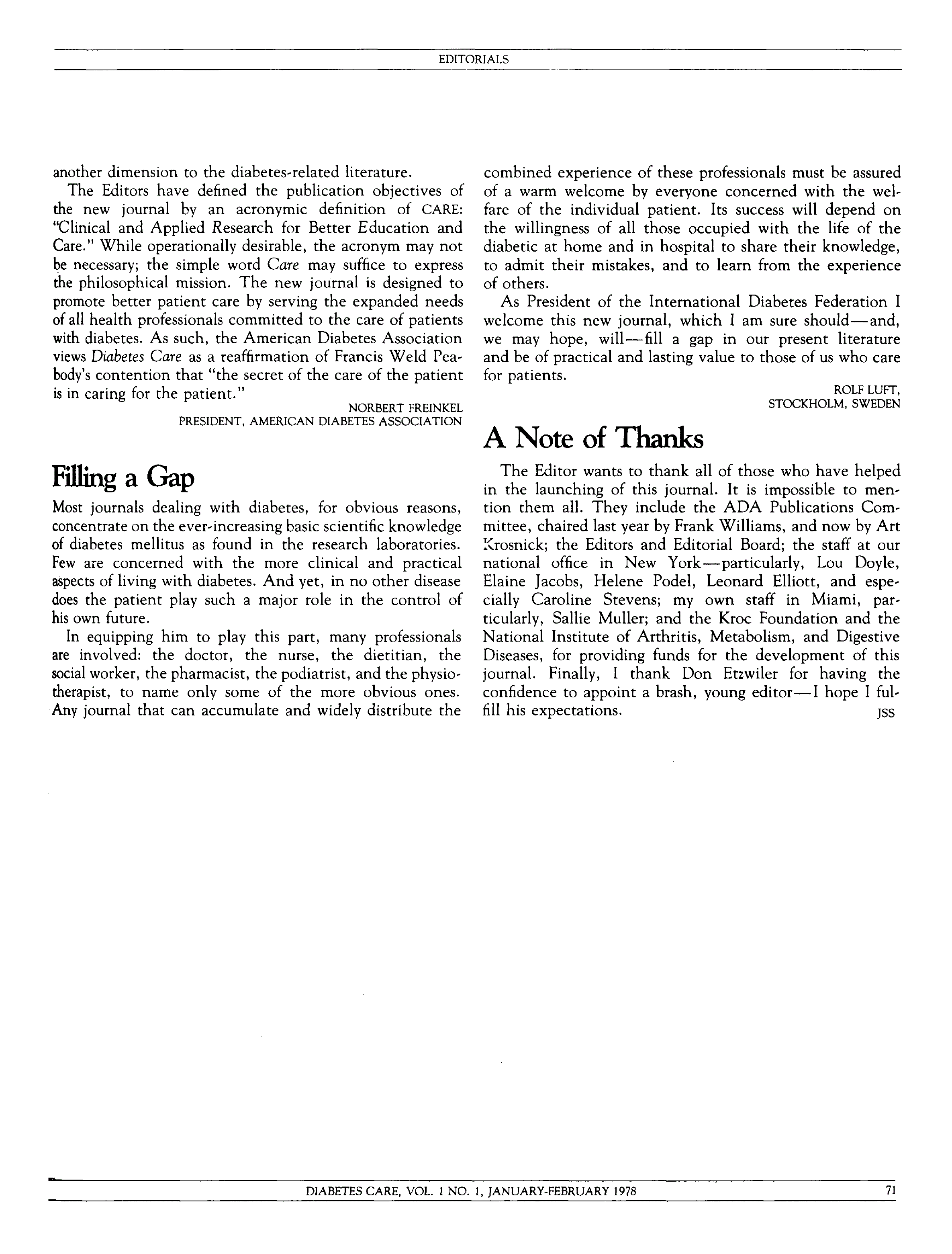 First page of A Note of Thanks