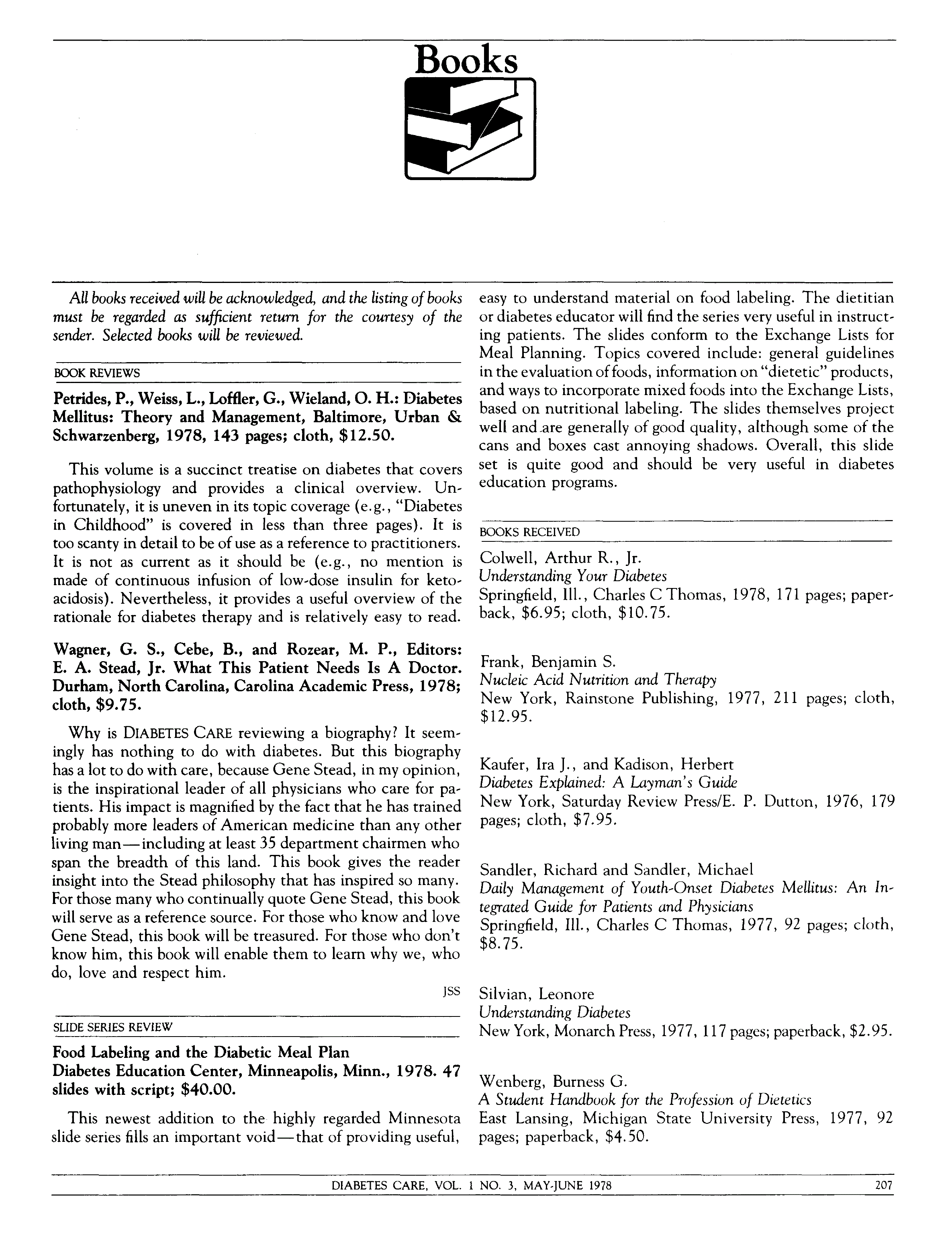 First page of Diabetes Mellitus: Theory and Management