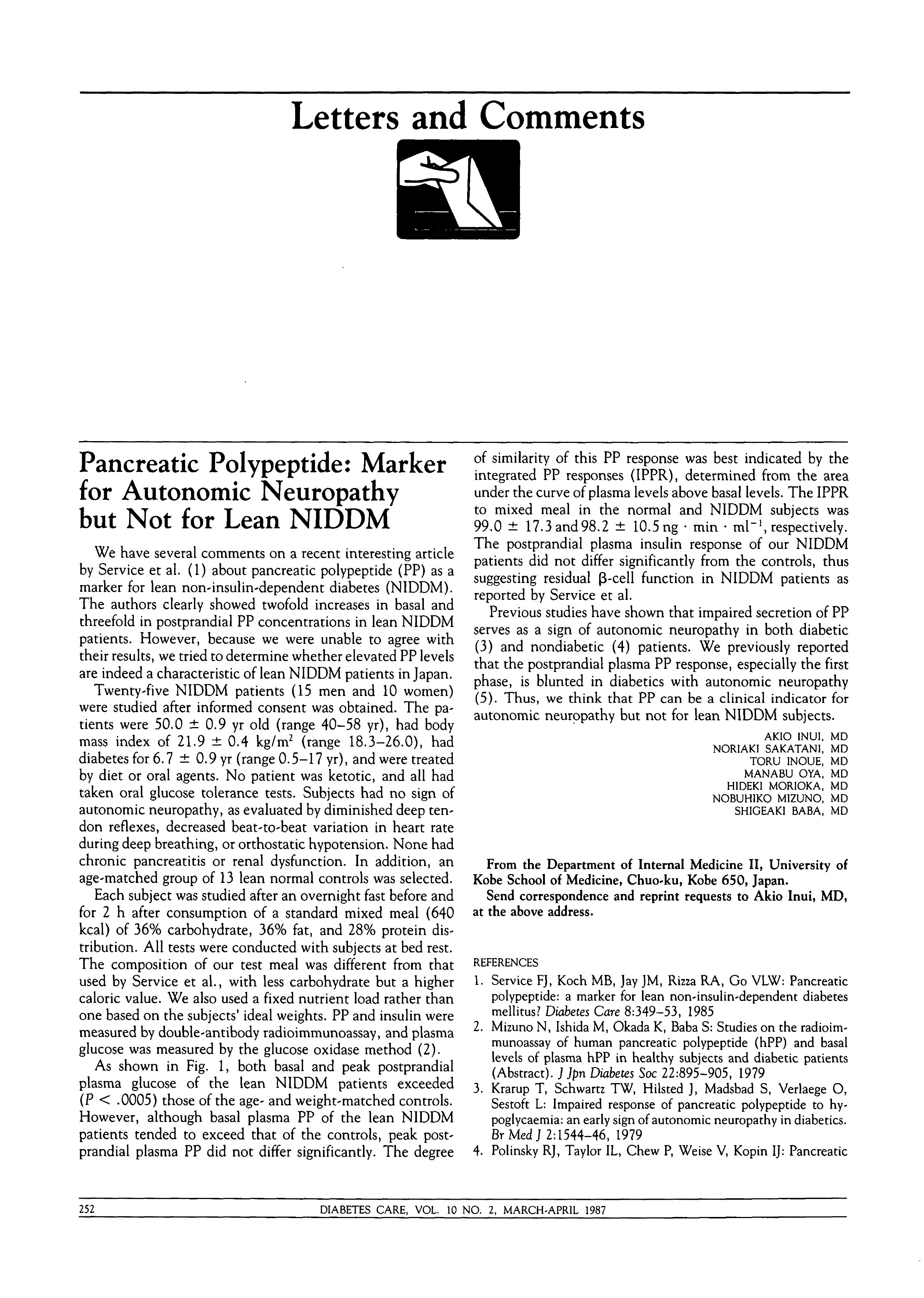 First page of Pancreatic Polypeptide: Marker for Autonomic Neuropathy but Not for Lean NIDDM