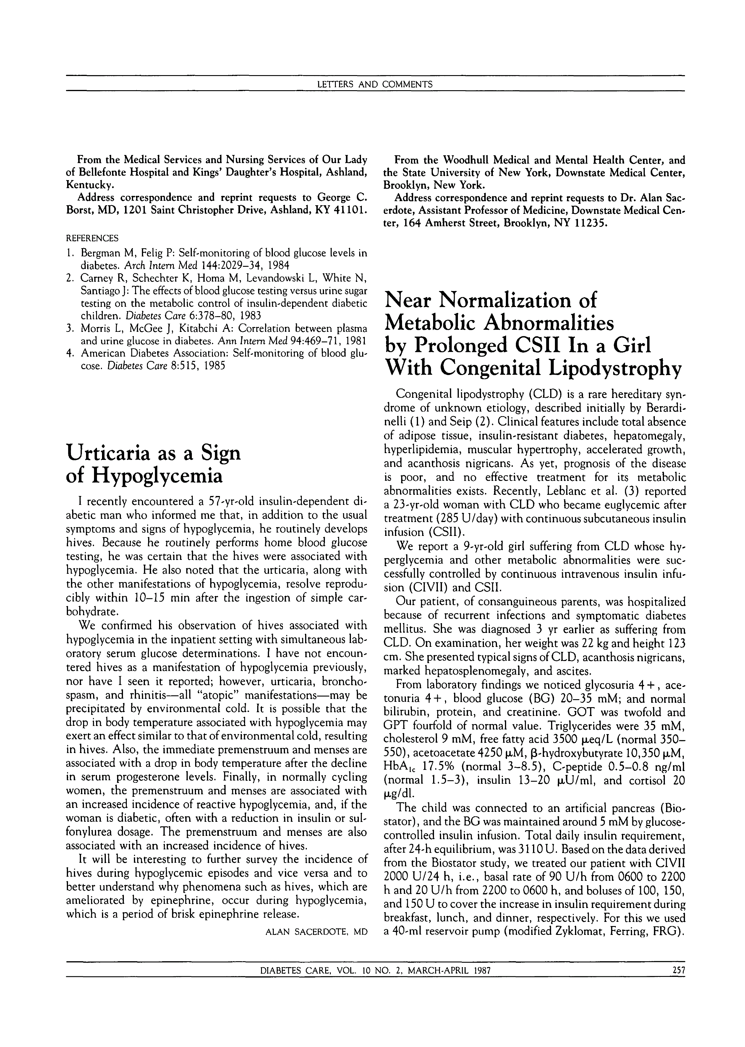 First page of Near Normalization of Metabolic Abnormalities by Prolonged CSII In a Girl With Congenital Lipodystrophy