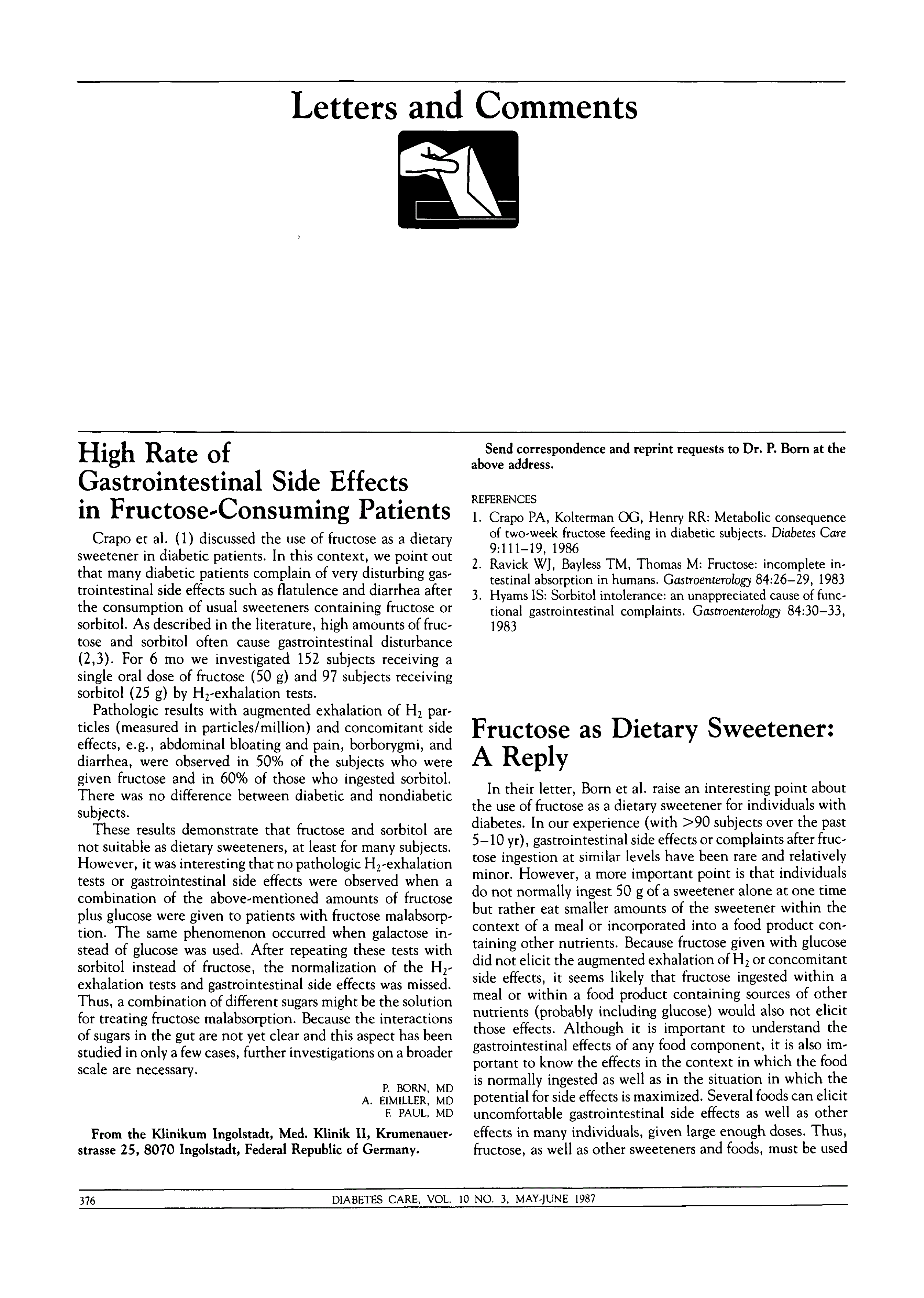 First page of High Rate of Gastrointestinal Side Effects in Fructose-Consuming Patients