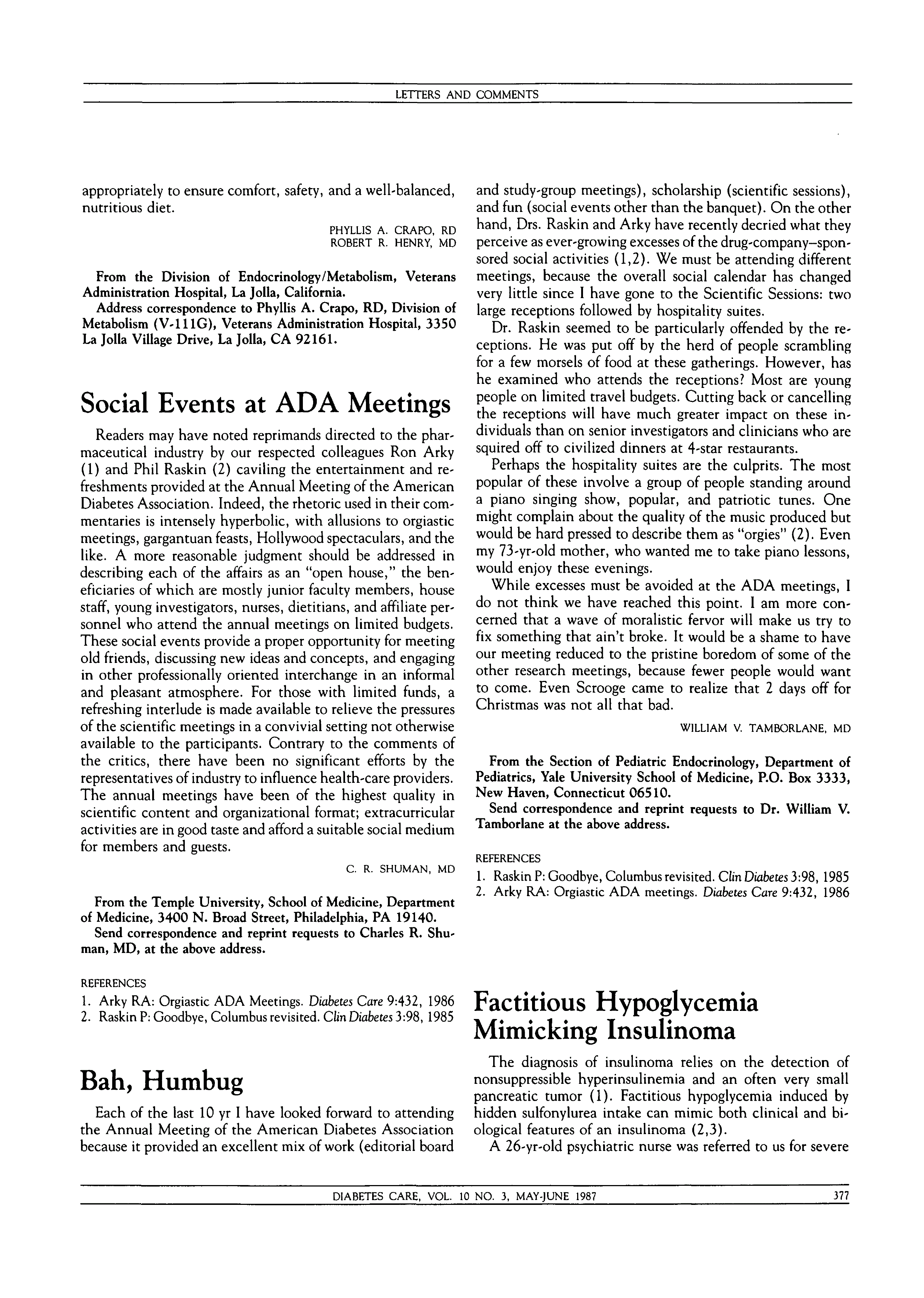 First page of Social Events at ADA Meetings