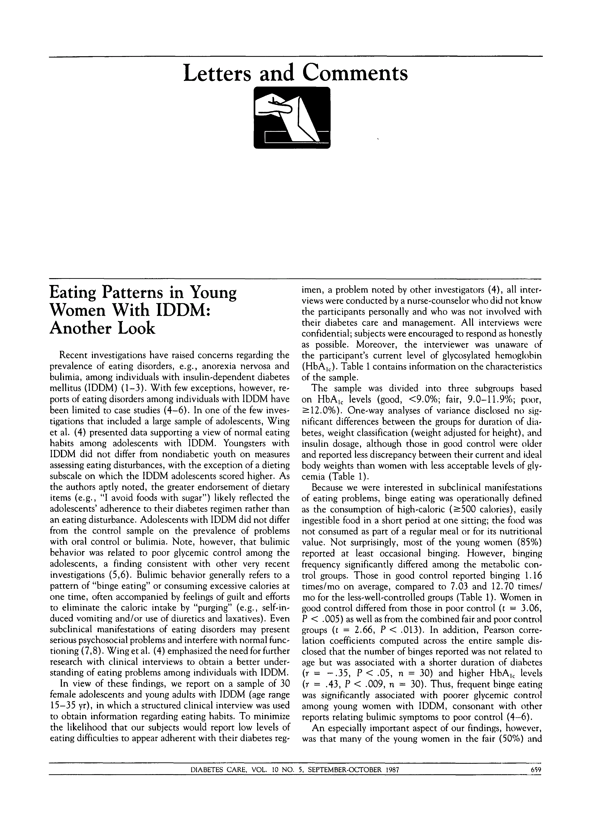First page of Eating Patterns in Young Women With IDDM: Another Look