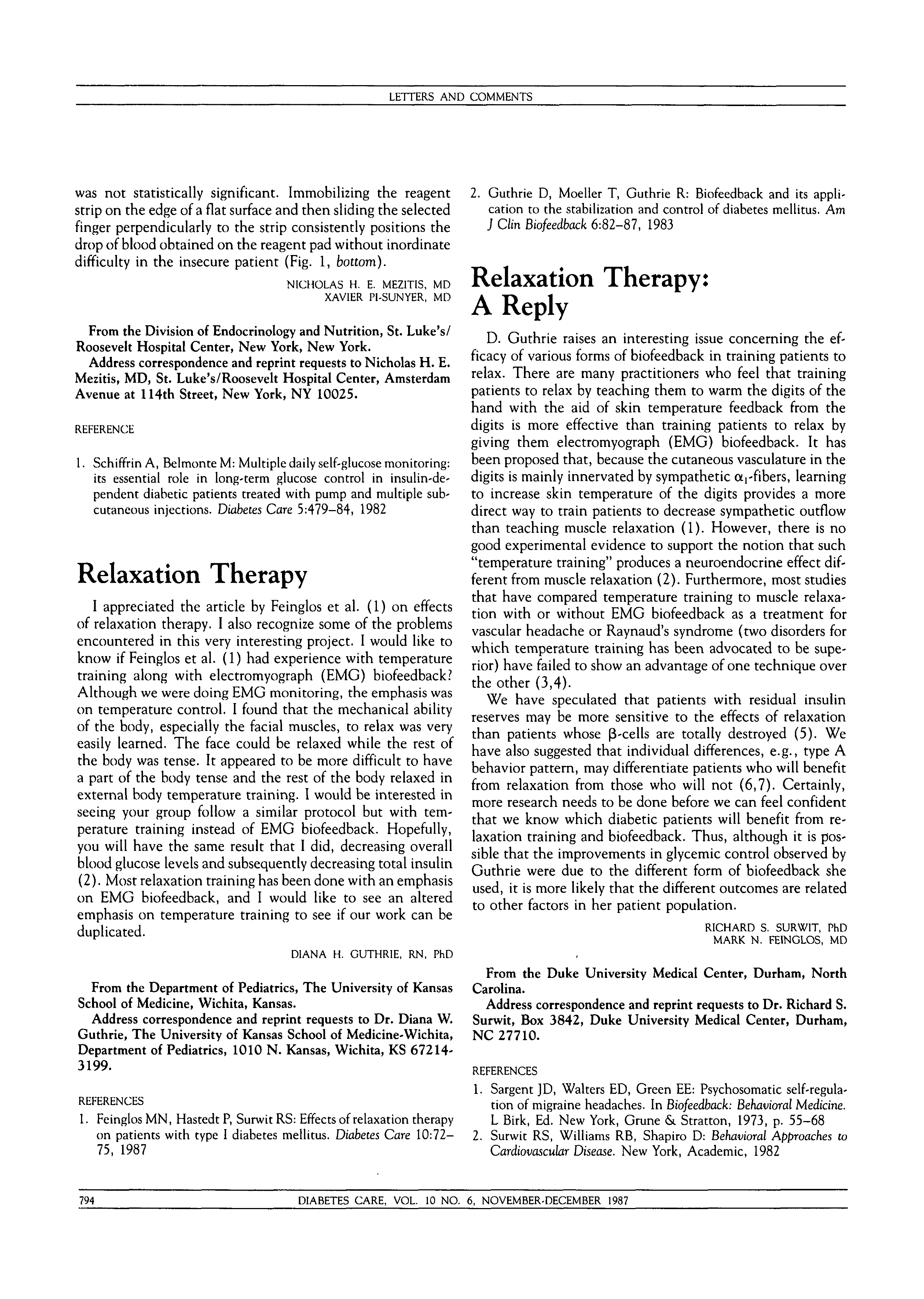 First page of Relaxation Therapy: A Reply