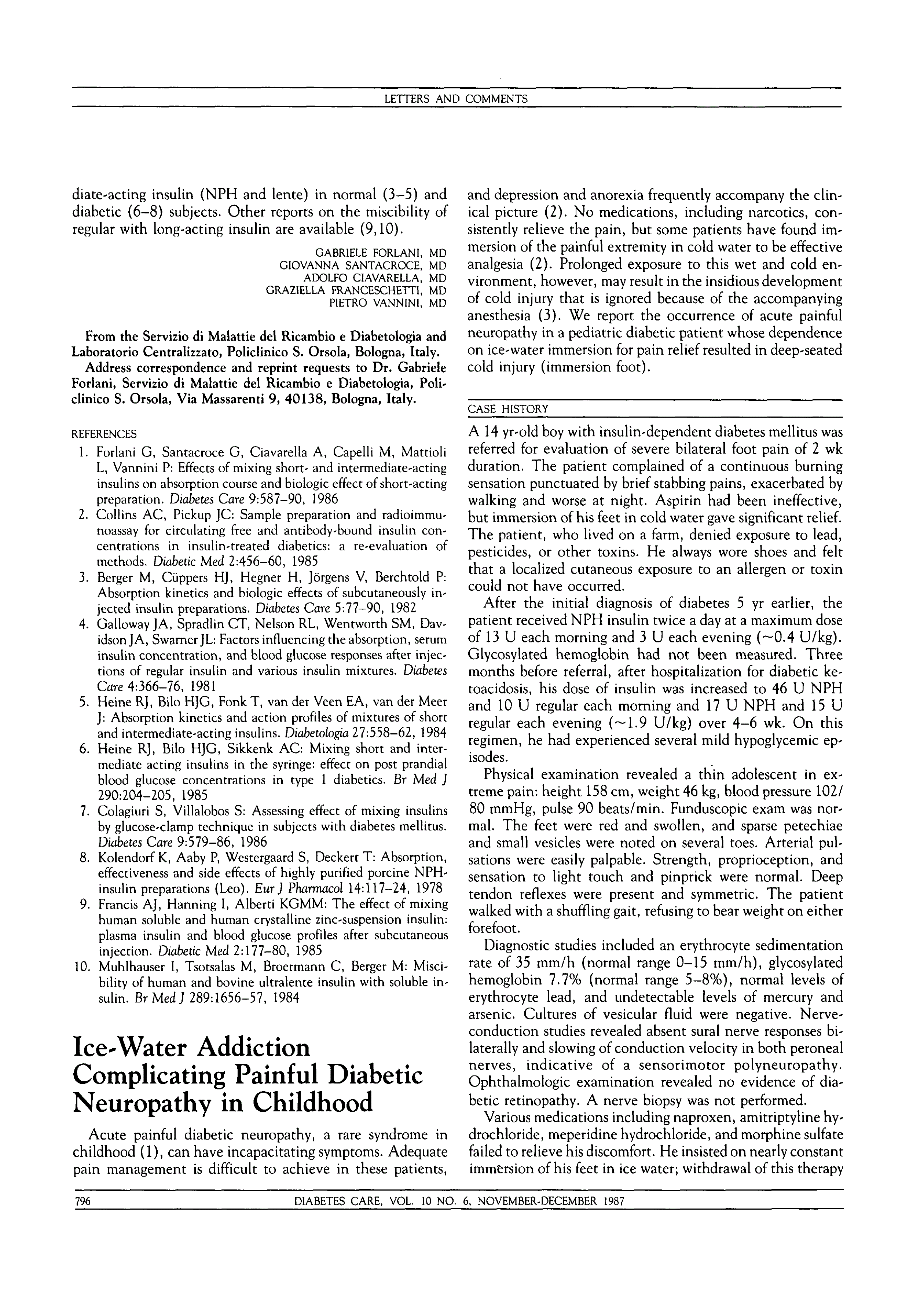 First page of Ice-Water Addiction Complicating Painful Diabetic Neuropathy in Childhood
