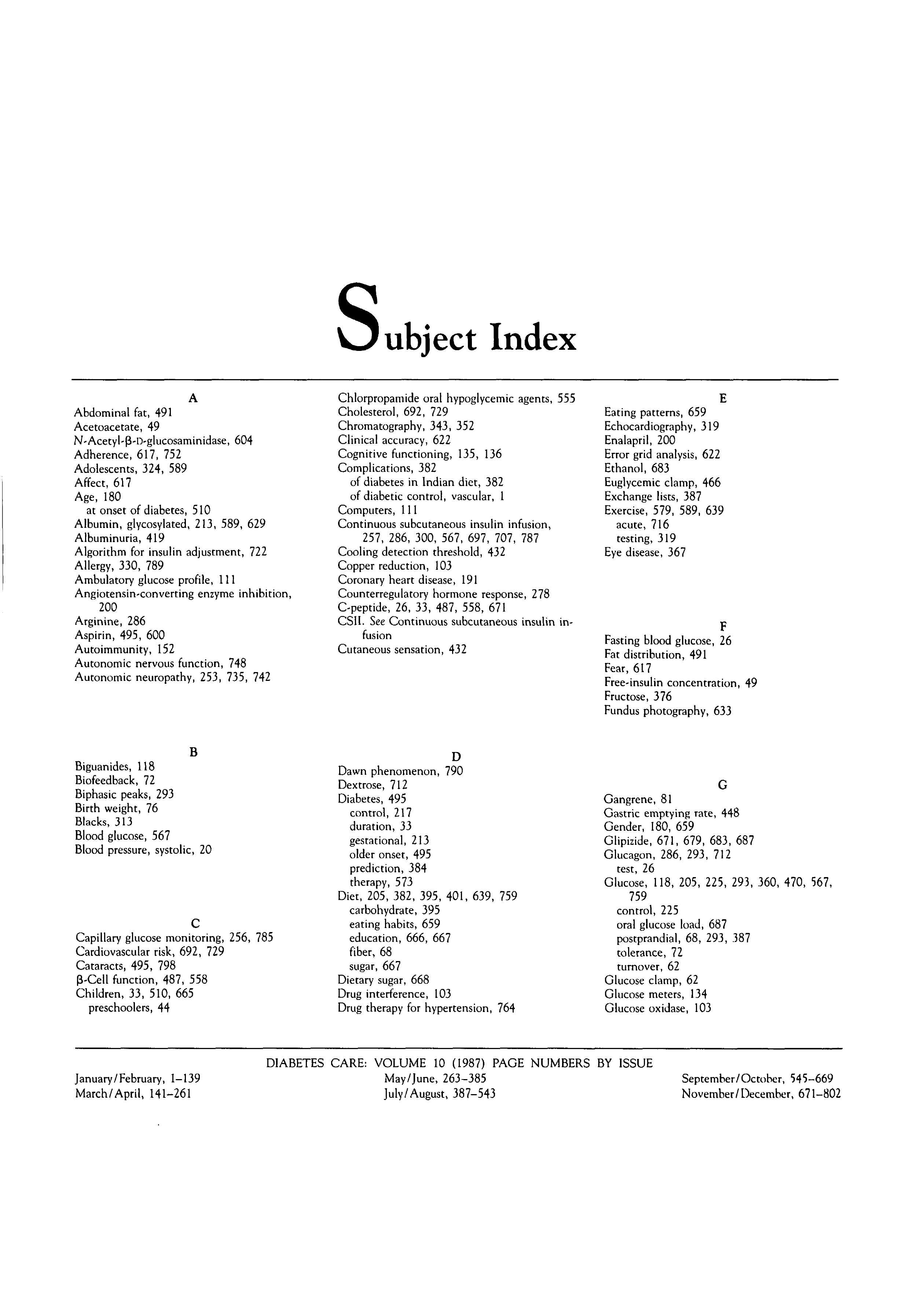 First page of Subject Index