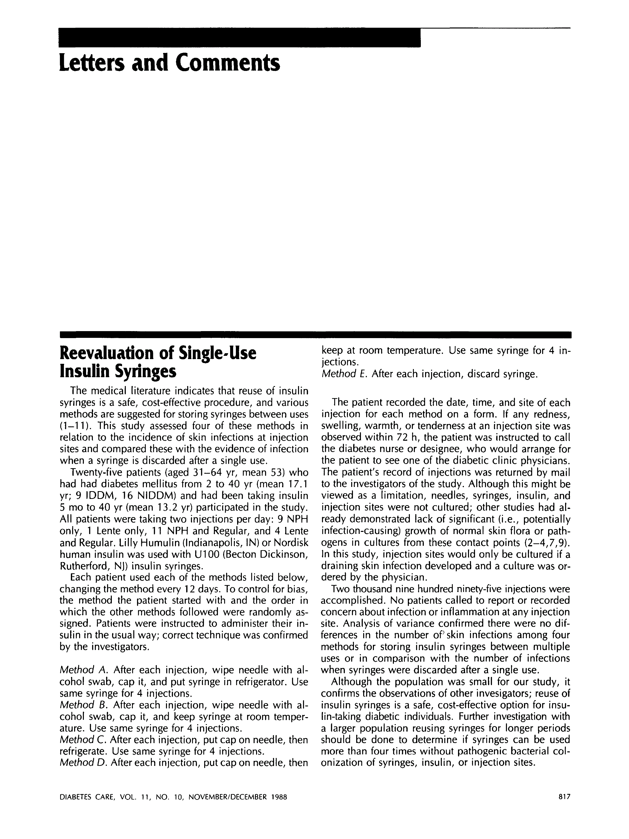 First page of Reevaluation of Single-Use Insulin Syringes
