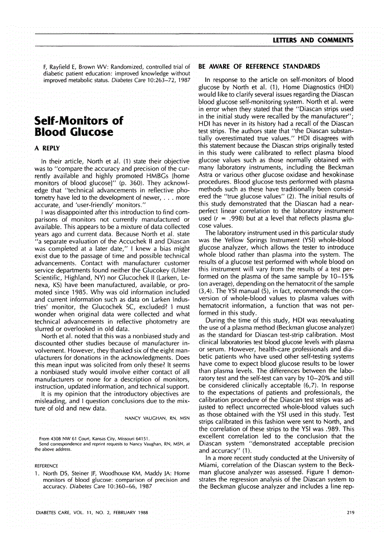 First page of Self-Monitors of Blood Glucose