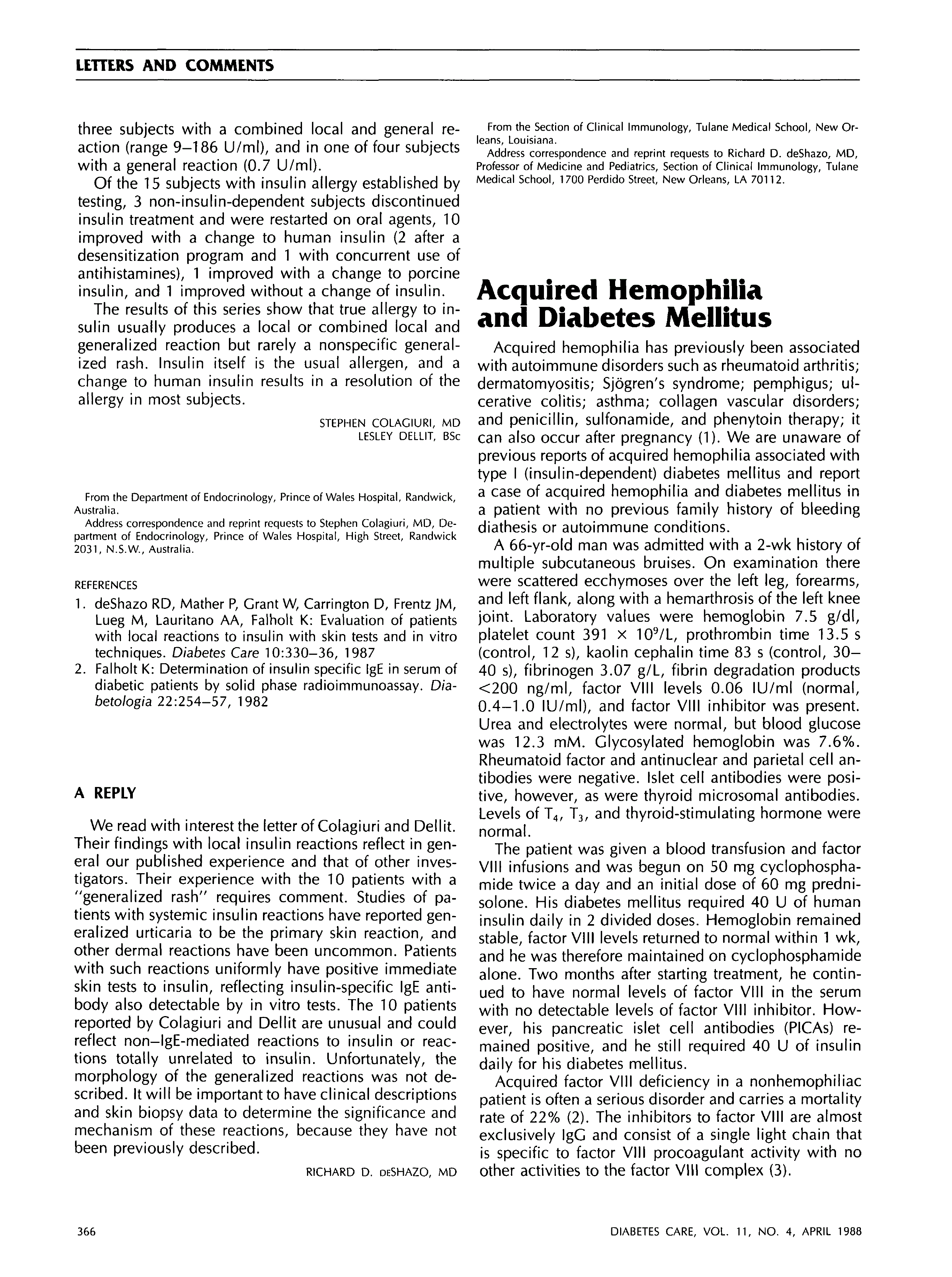 First page of Acquired Hemophilia and Diabetes Mellitus