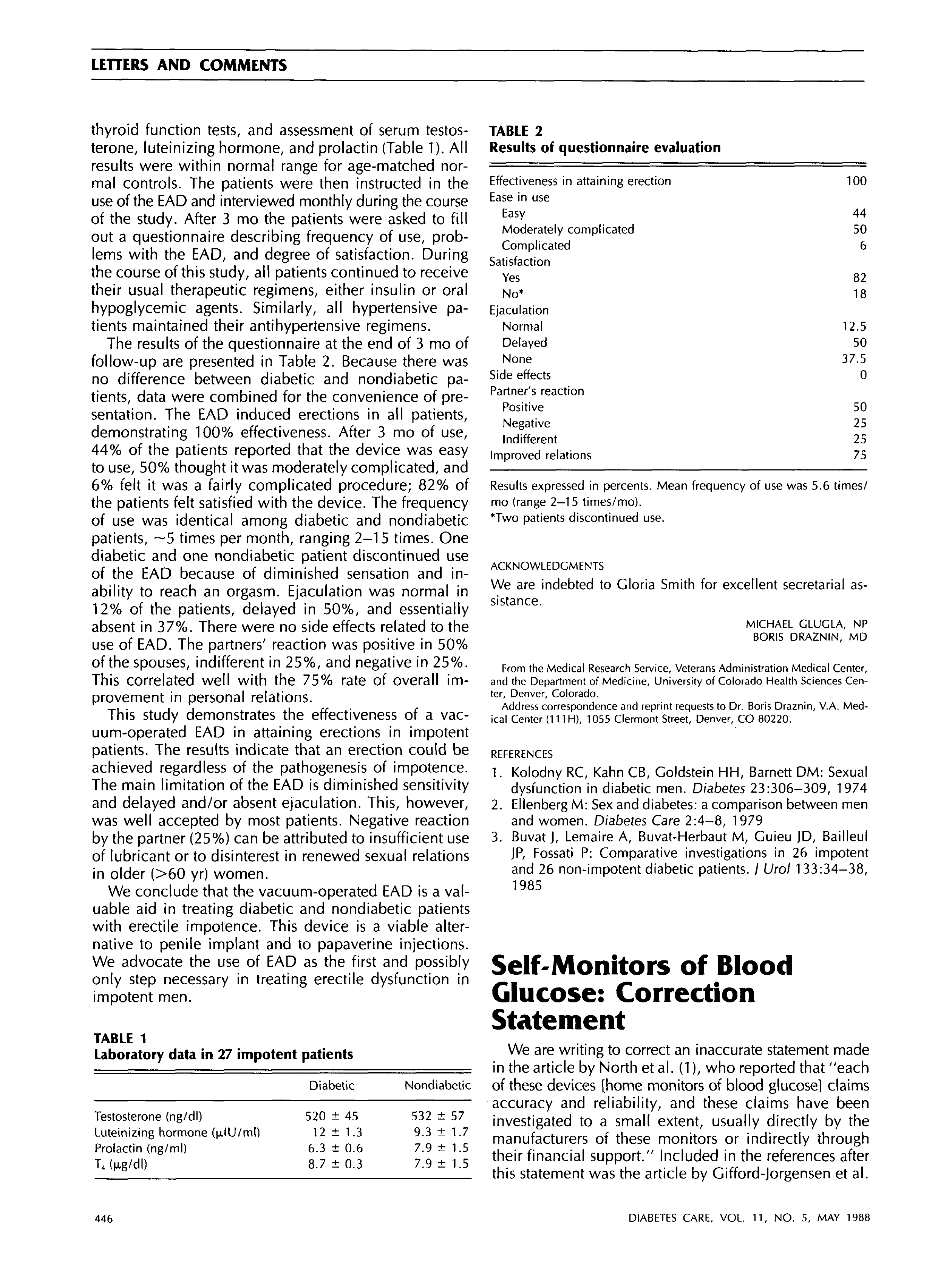 First page of Self-Monitors of Blood Glucose: Correction Statement