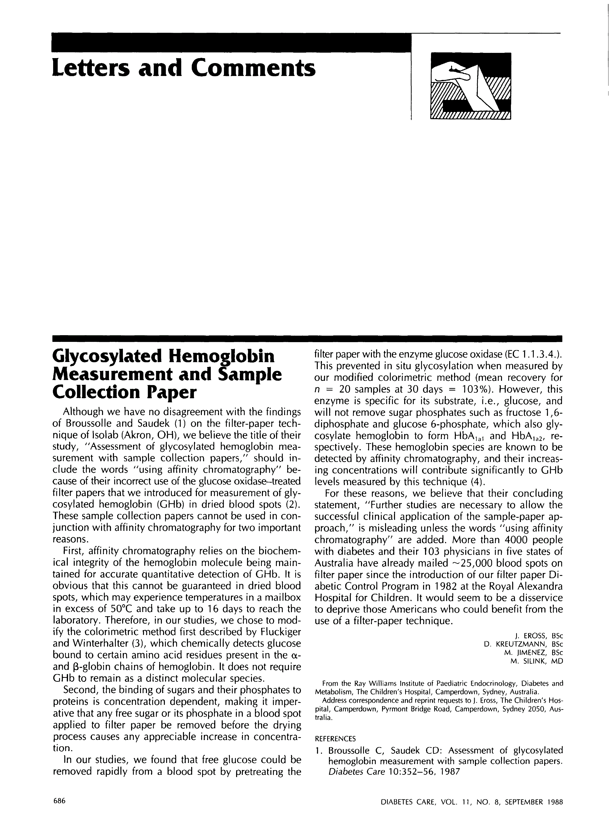 First page of Glycosylated Hemoglobin Measurement and Sample Collection Paper