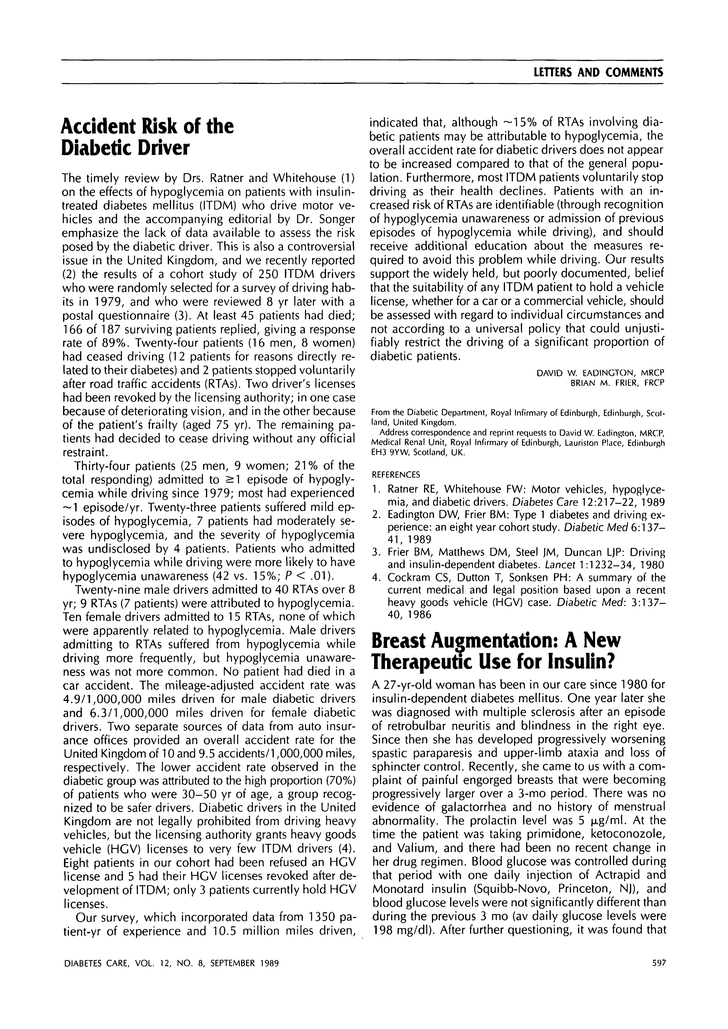 First page of Accident Risk of the Diabetic Driver