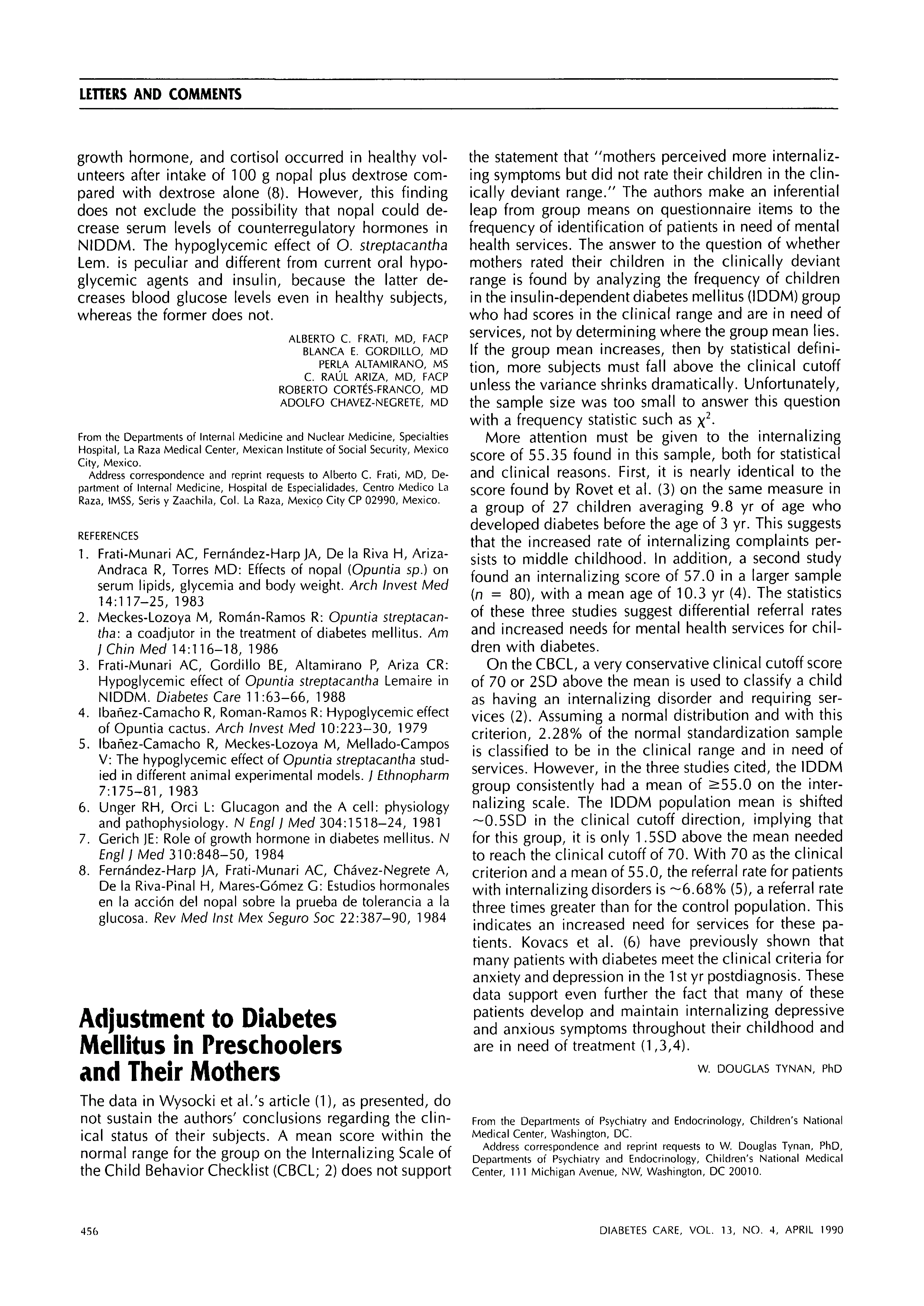 First page of Adjustment to Diabetes Mellitus in Preschoolers and Their Mothers