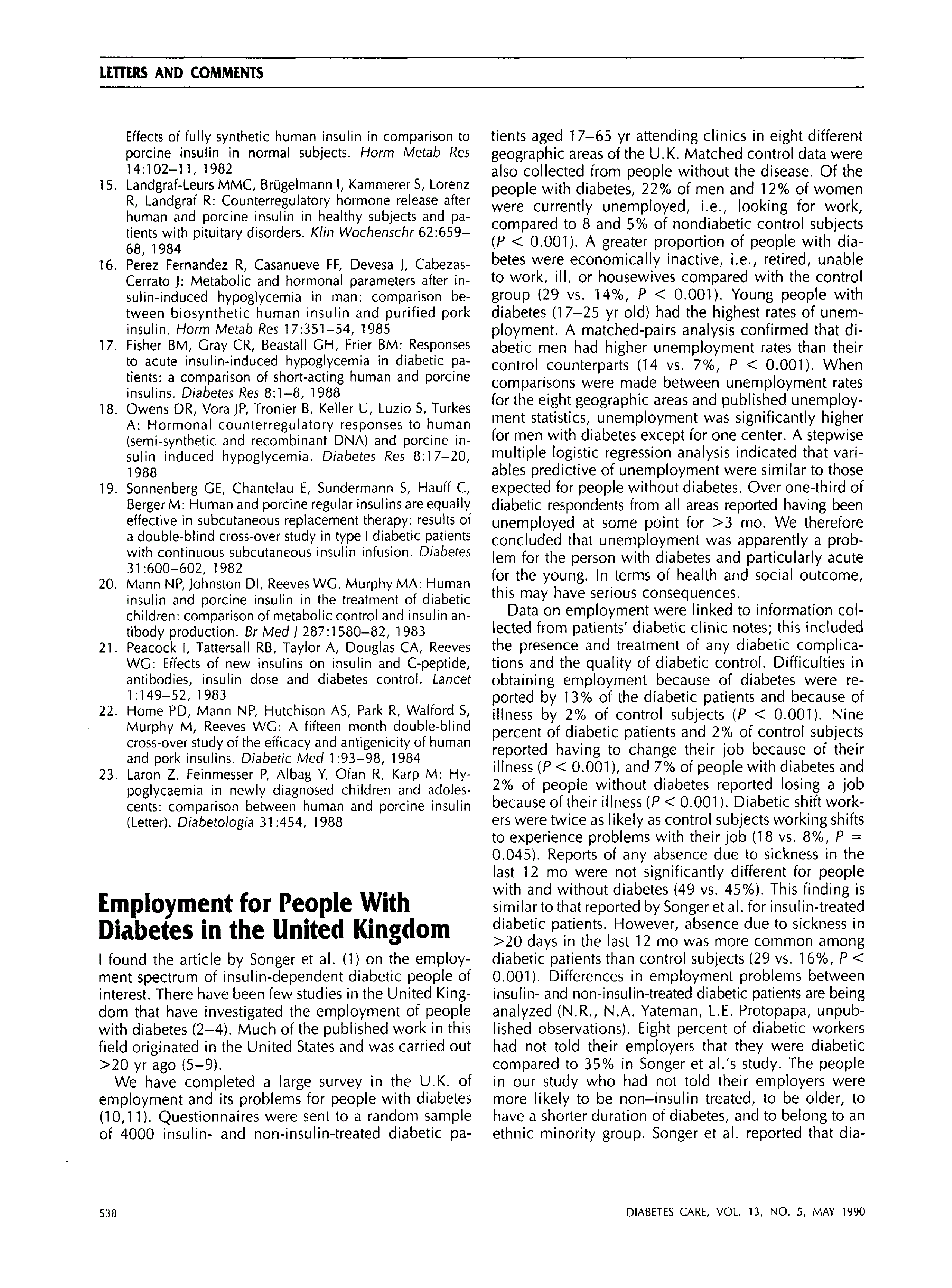 First page of Employment for People With Diabetes in the United Kingdom
