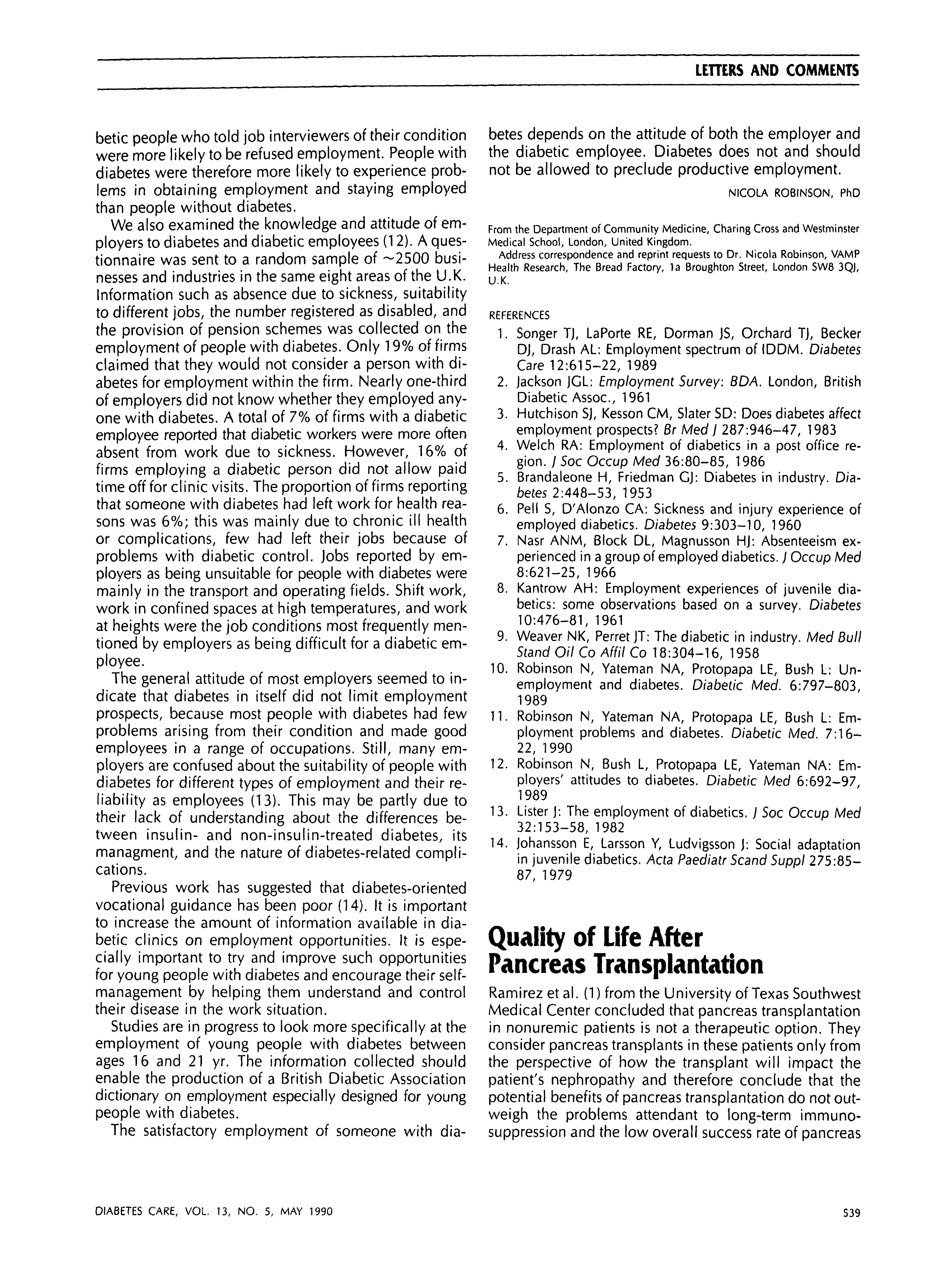 First page of Quality of Life After Pancreas Transplantation