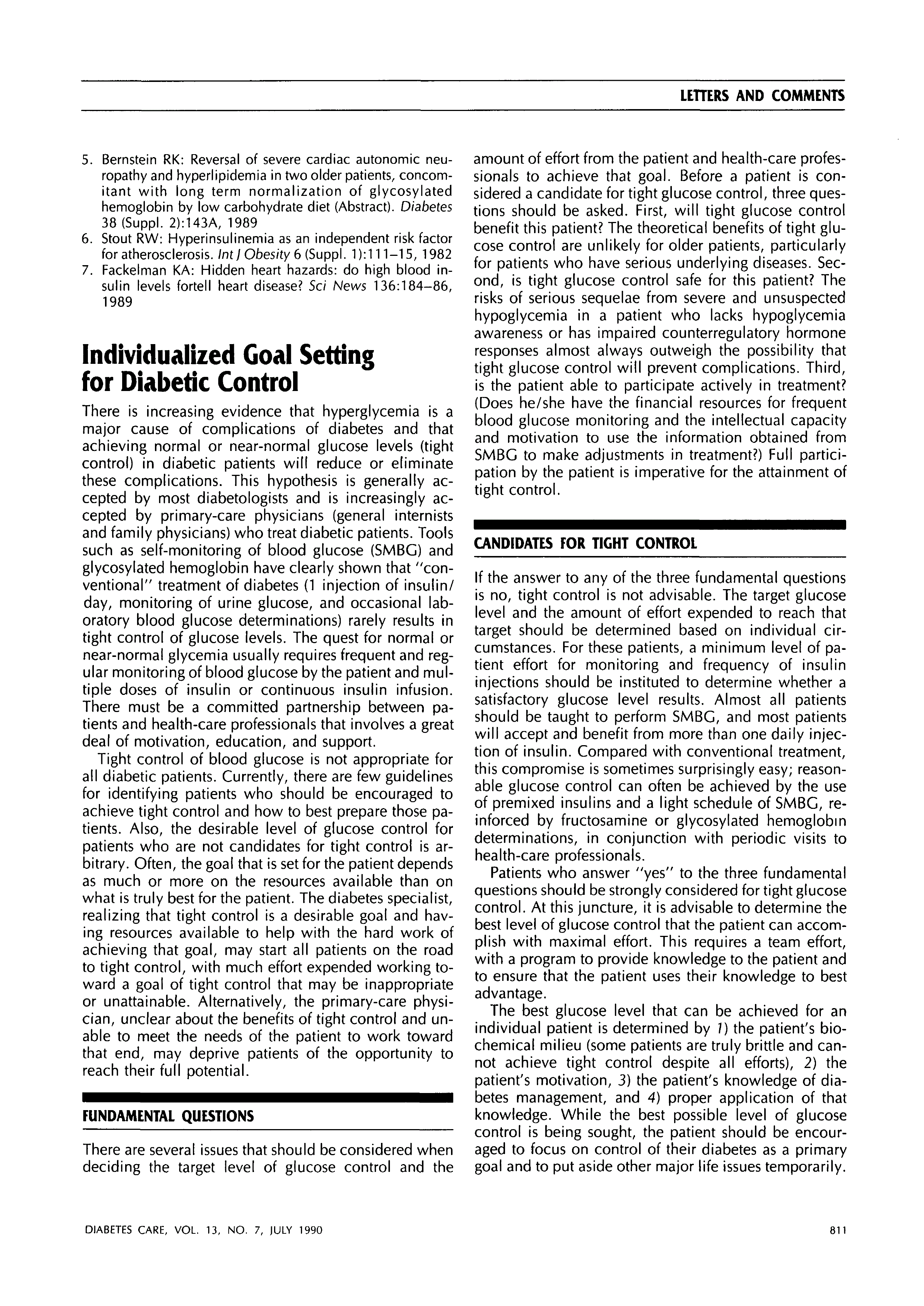 First page of Individualized Goal Setting for Diabetic Control