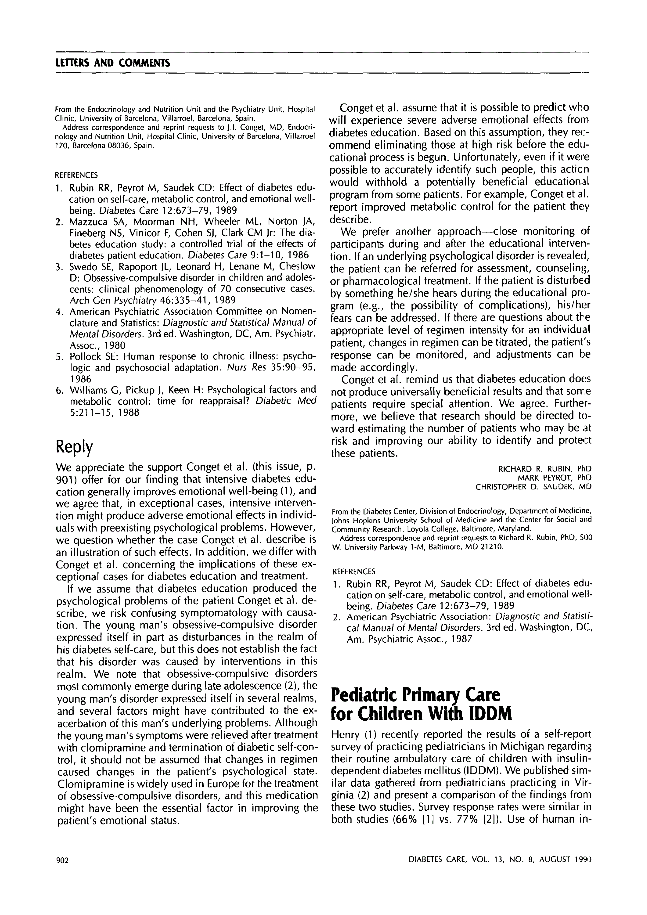 First page of Pediatric Primary Care for Children With IDDM