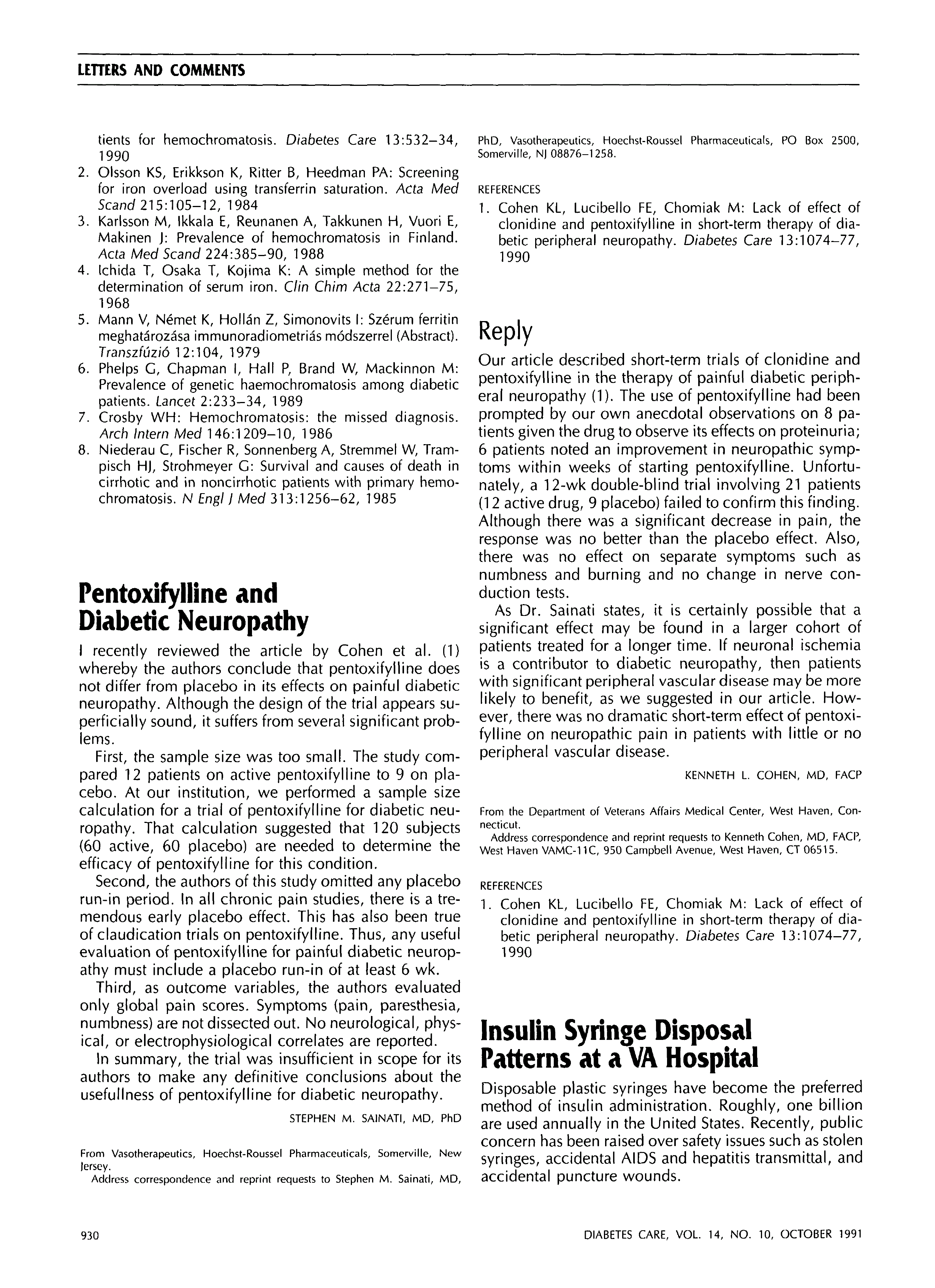 First page of Pentoxifylline and Diabetic Neuropathy