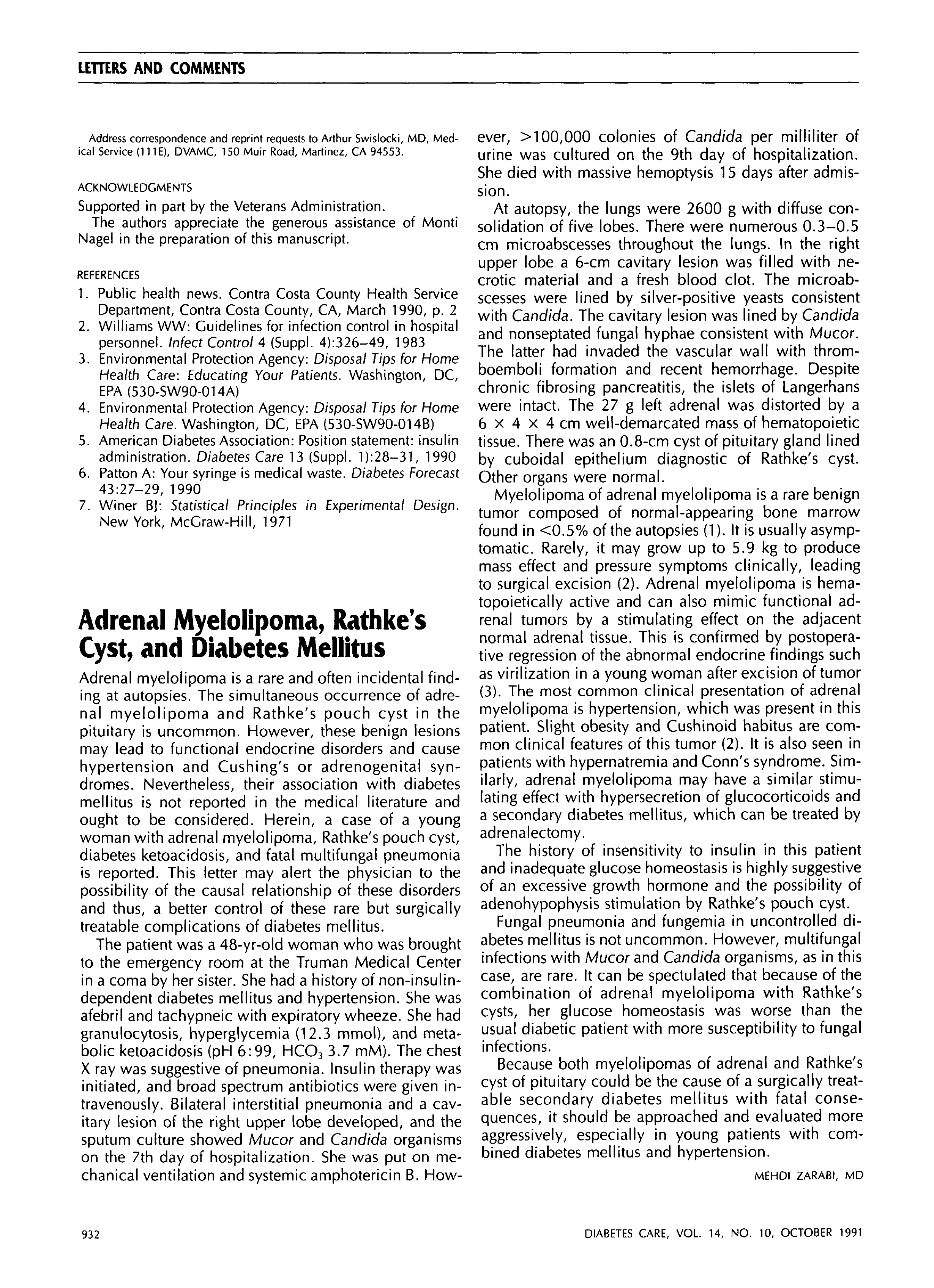 First page of Adrenal Myelolipoma, Rathke's Cyst, and Diabetes Mellitus