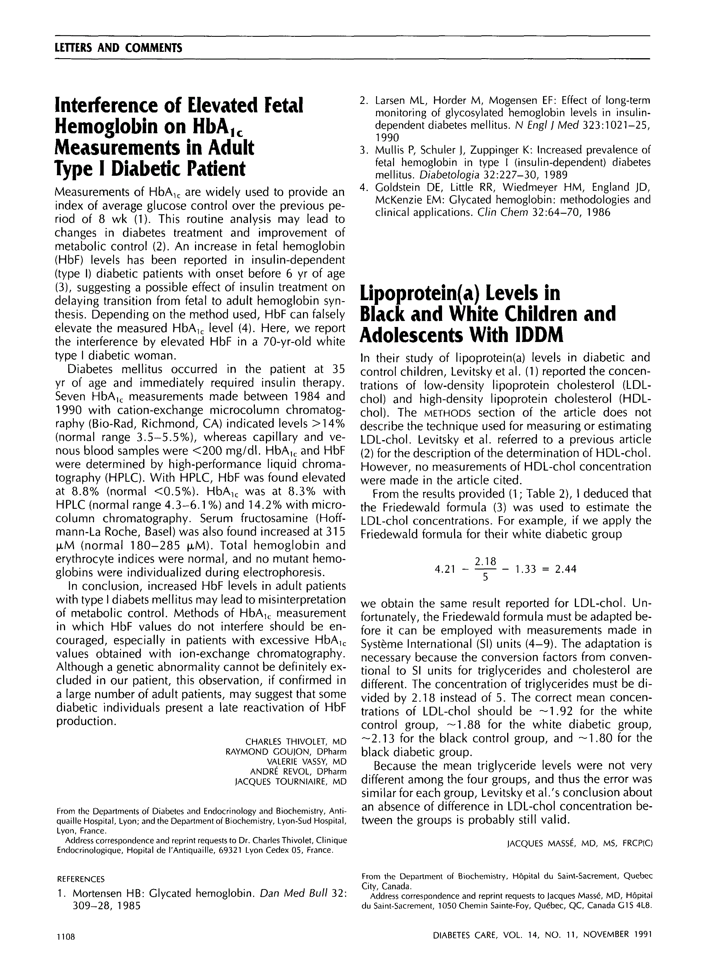 First page of Interference of Elevated Fetal Hemoglobin on HbA<sub>1c</sub> Measurements in Adult Type I Diabetic Patient