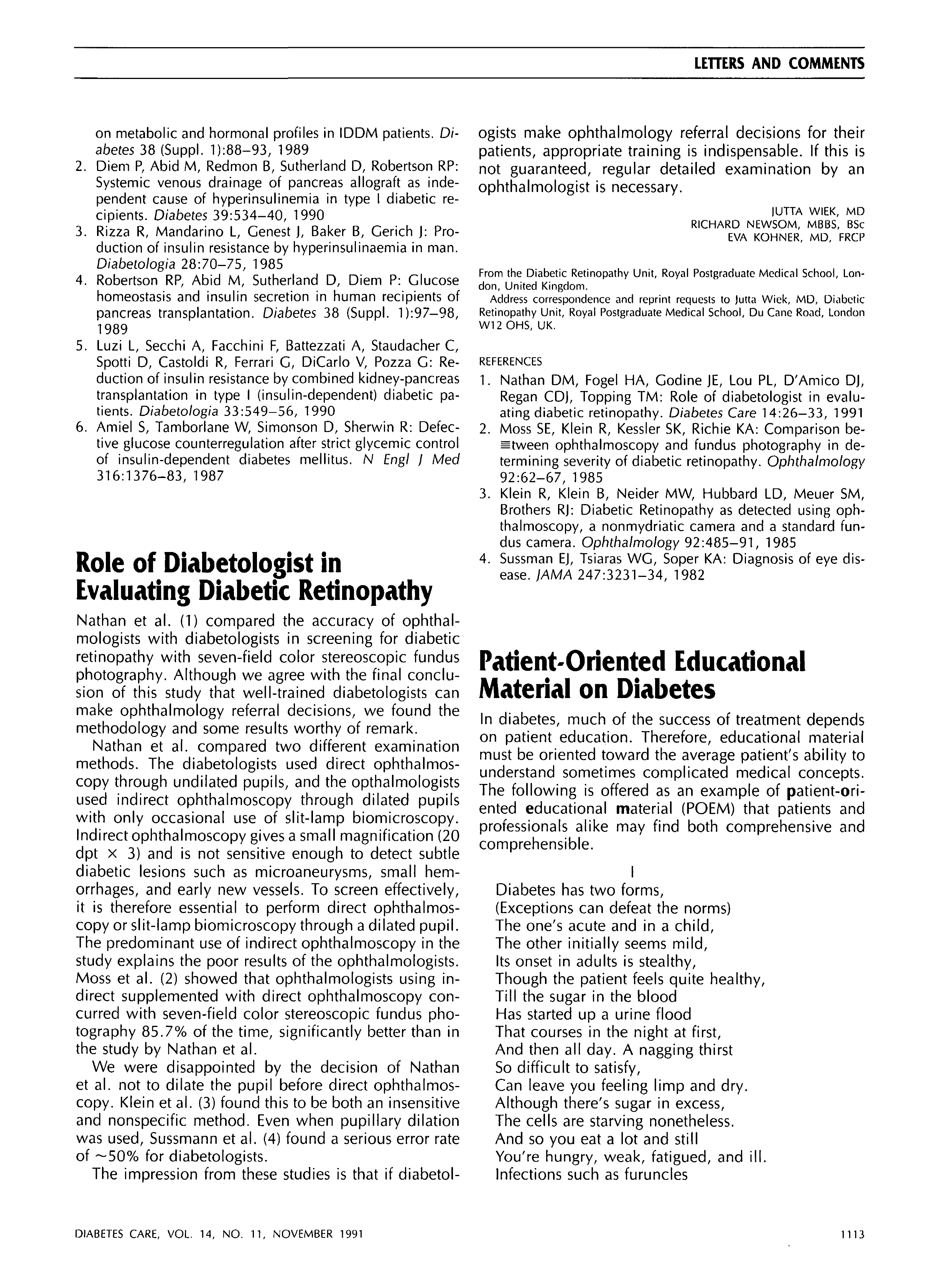 First page of Role of Diabetologist in Evaluating Diabetic Retinopathy