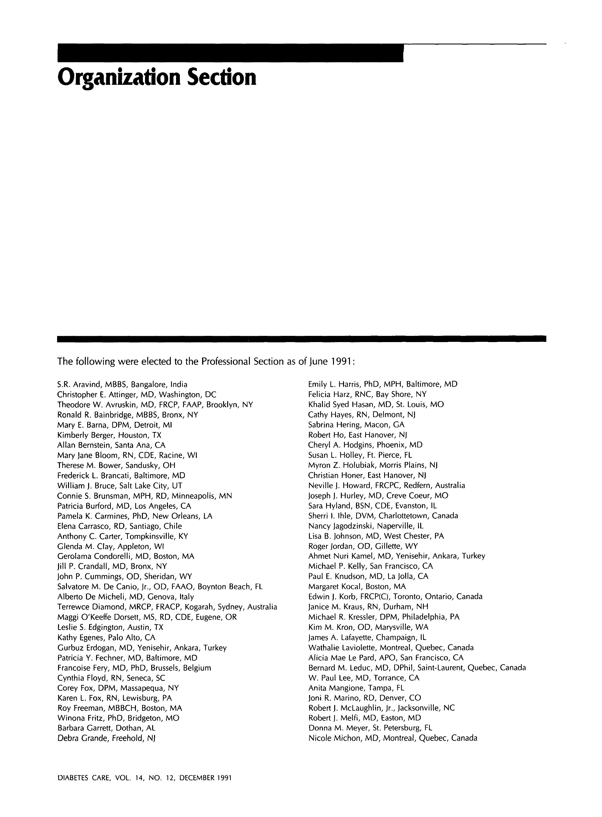 First page of Organization Section
