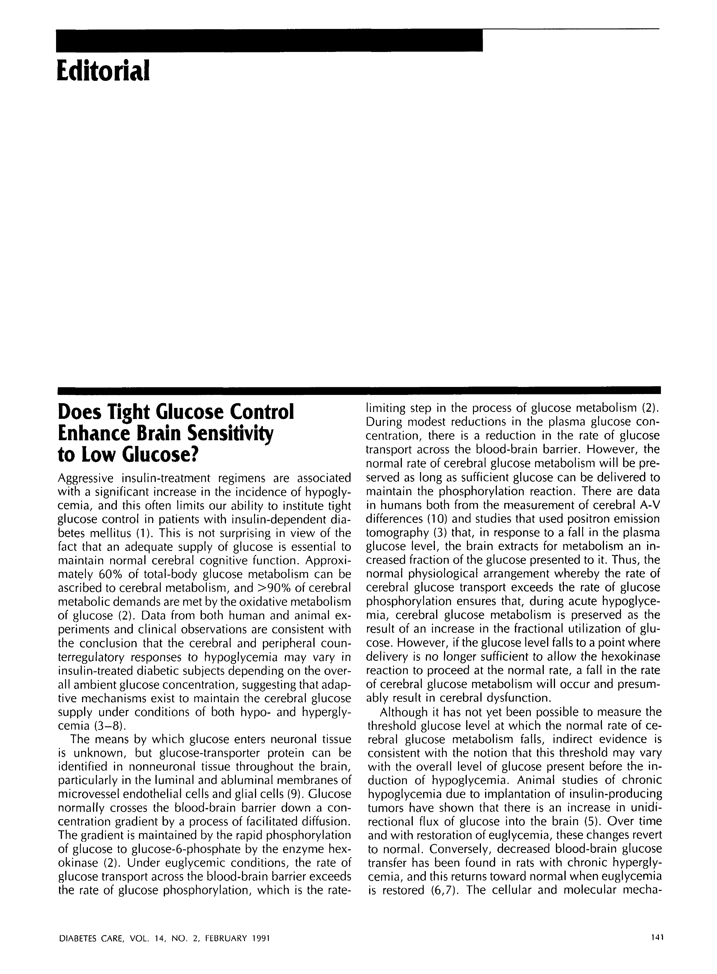 First page of Does Tight Glucose Control Enhance Brain Sensitivity to Low Glucose?