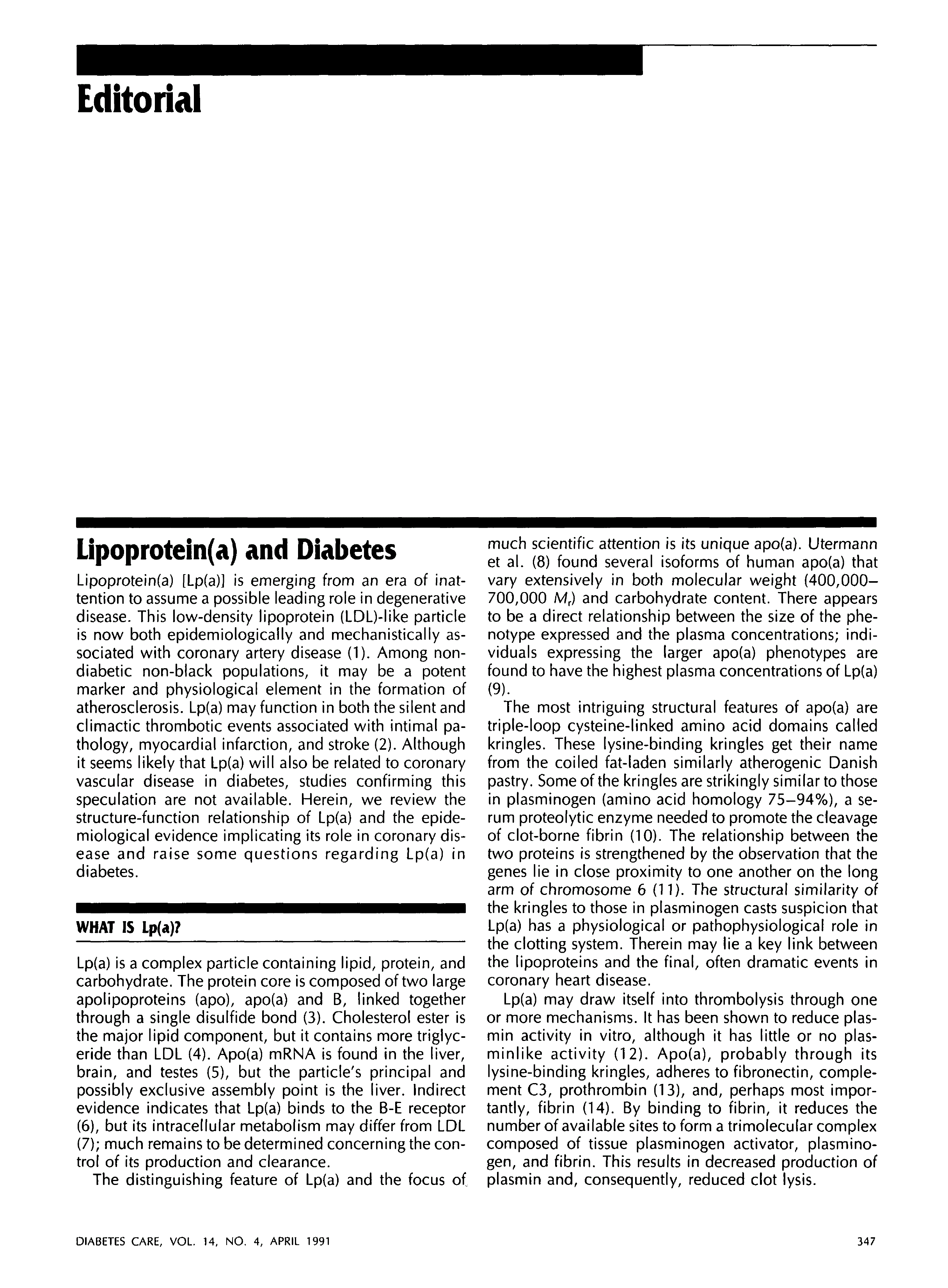 First page of Lipoprotein(a) and Diabetes