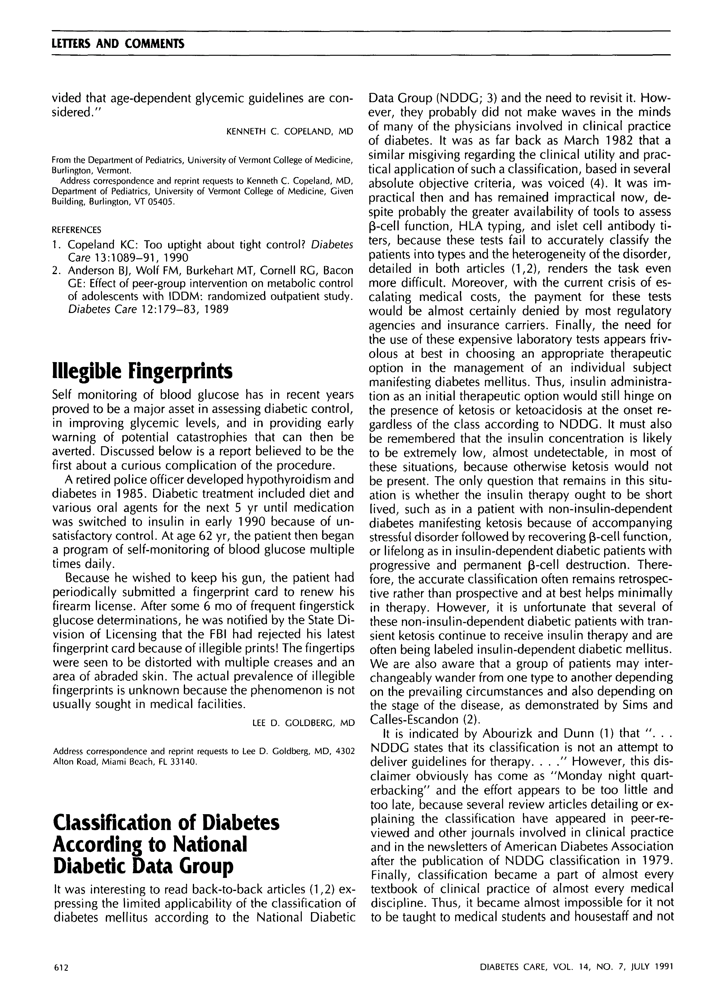 First page of Classification of Diabetes According to National Diabetic Data Group