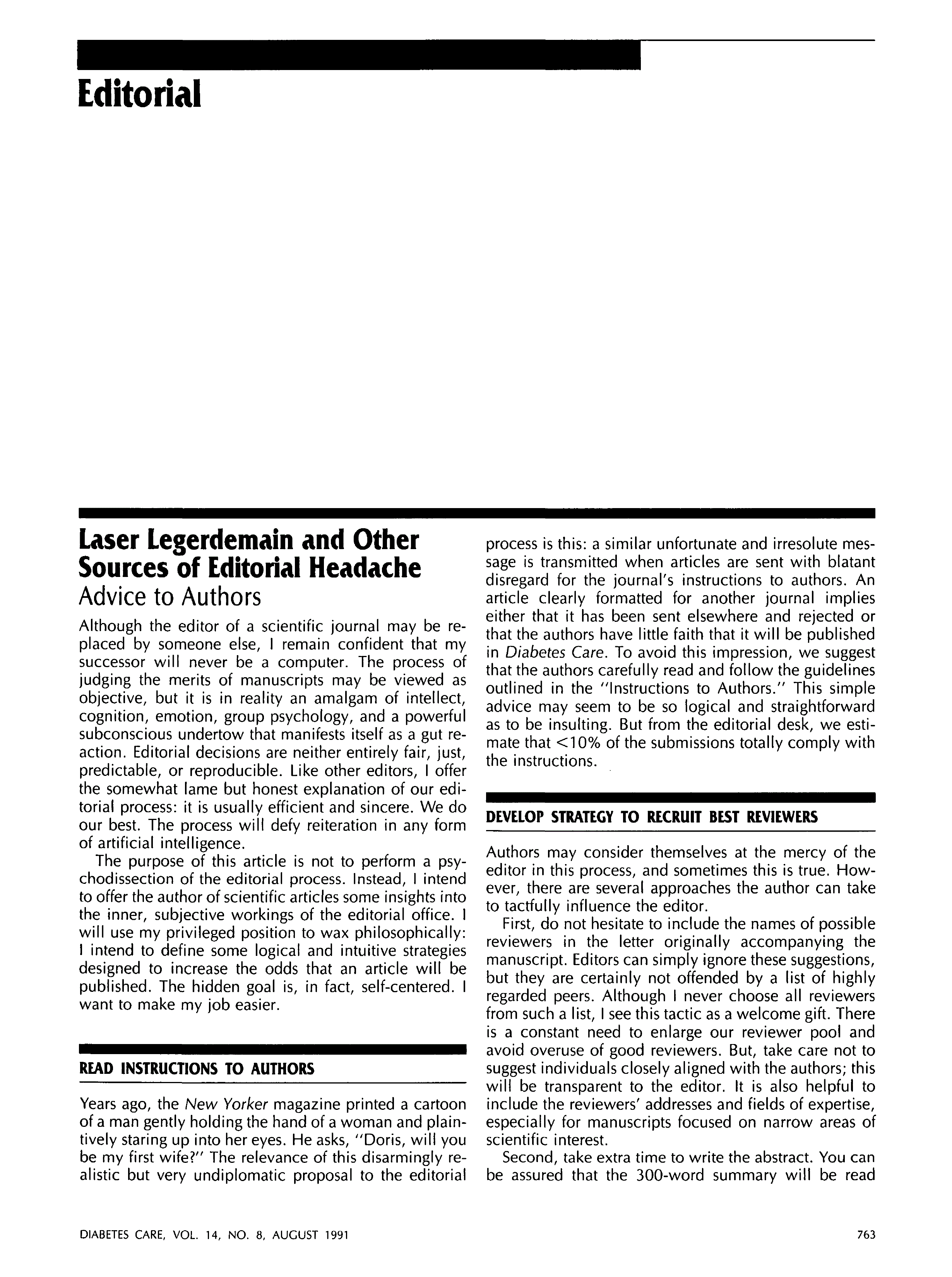 First page of Laser Legerdemain and Other Sources of Editorial Headache: Advice to Authors