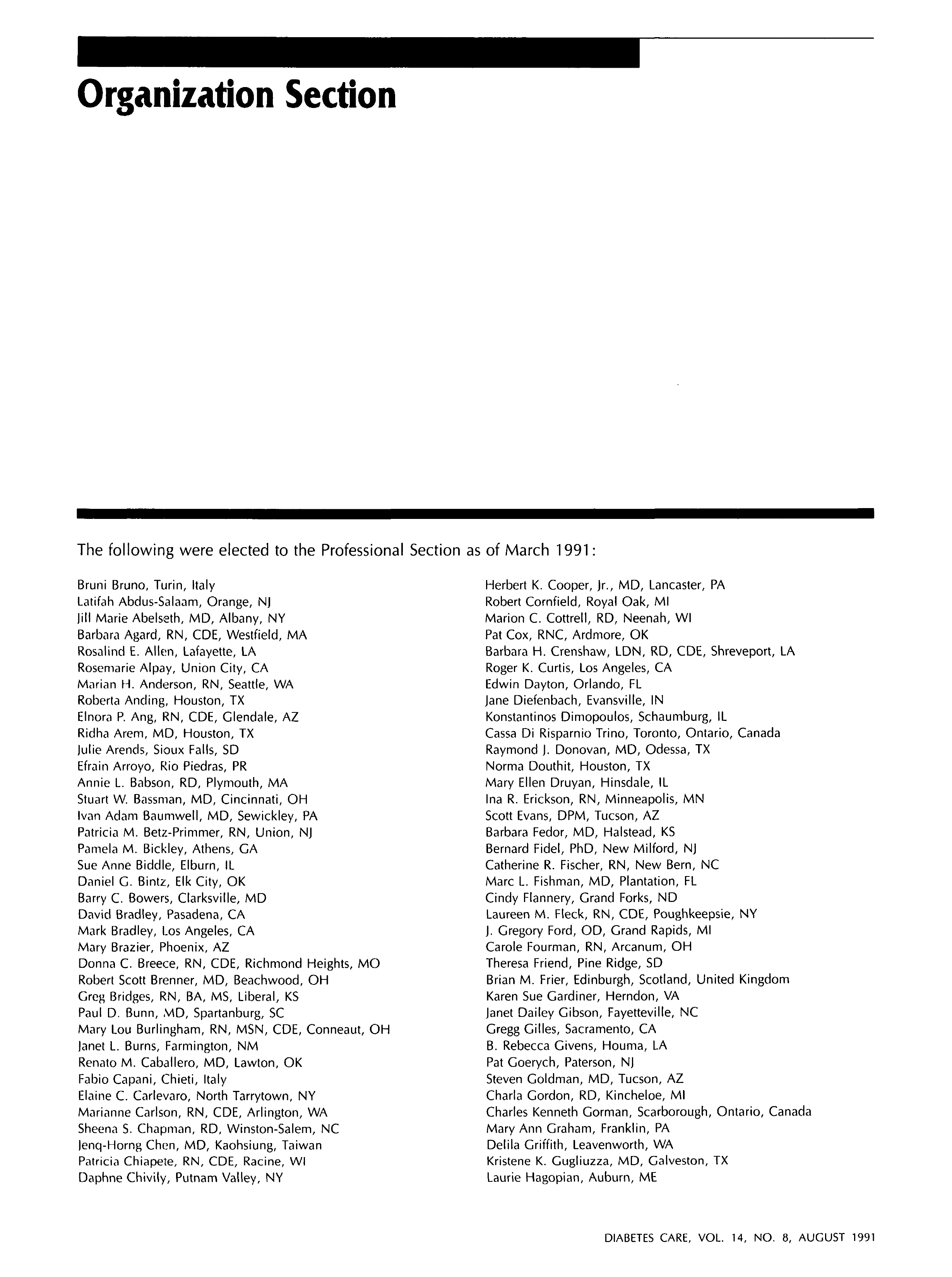 First page of Organization Section