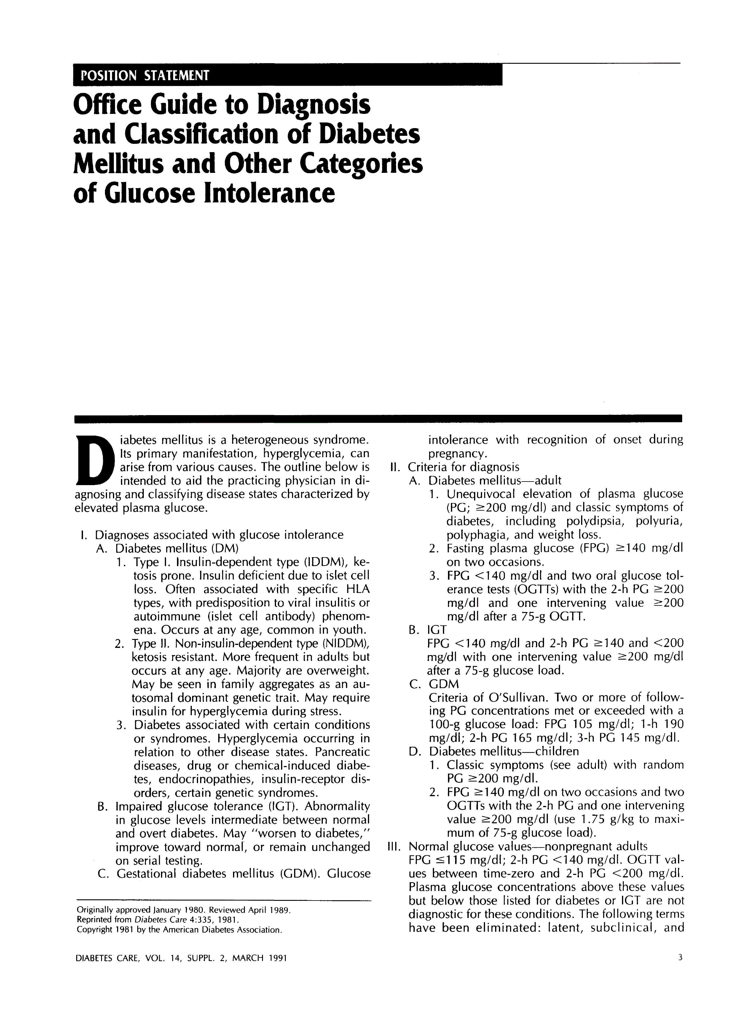 First page of Office Guide to Diagnosis and Classification of Diabetes Mellitus and Other Categories of Glucose Intolerance