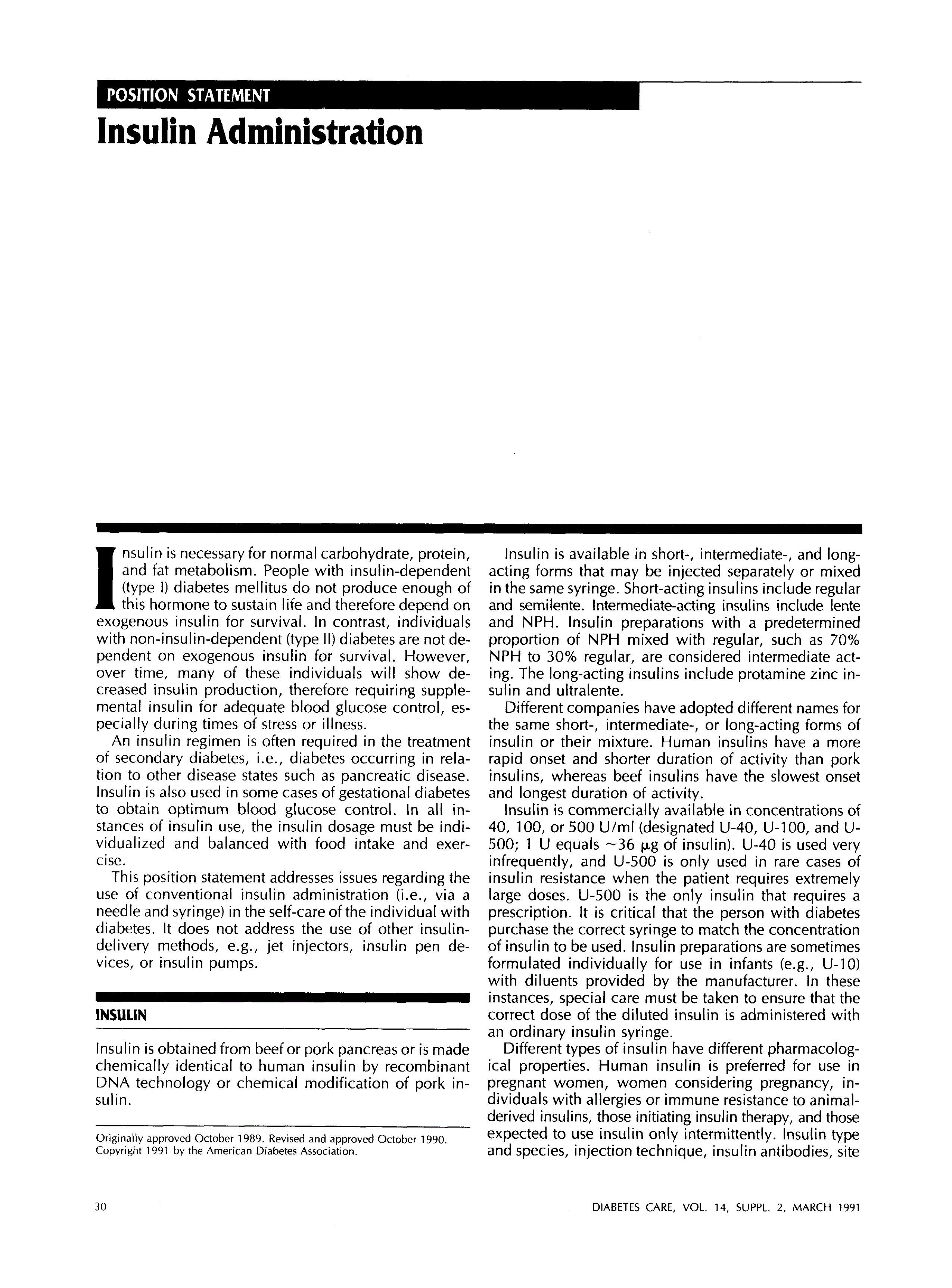 First page of Insulin Administration
