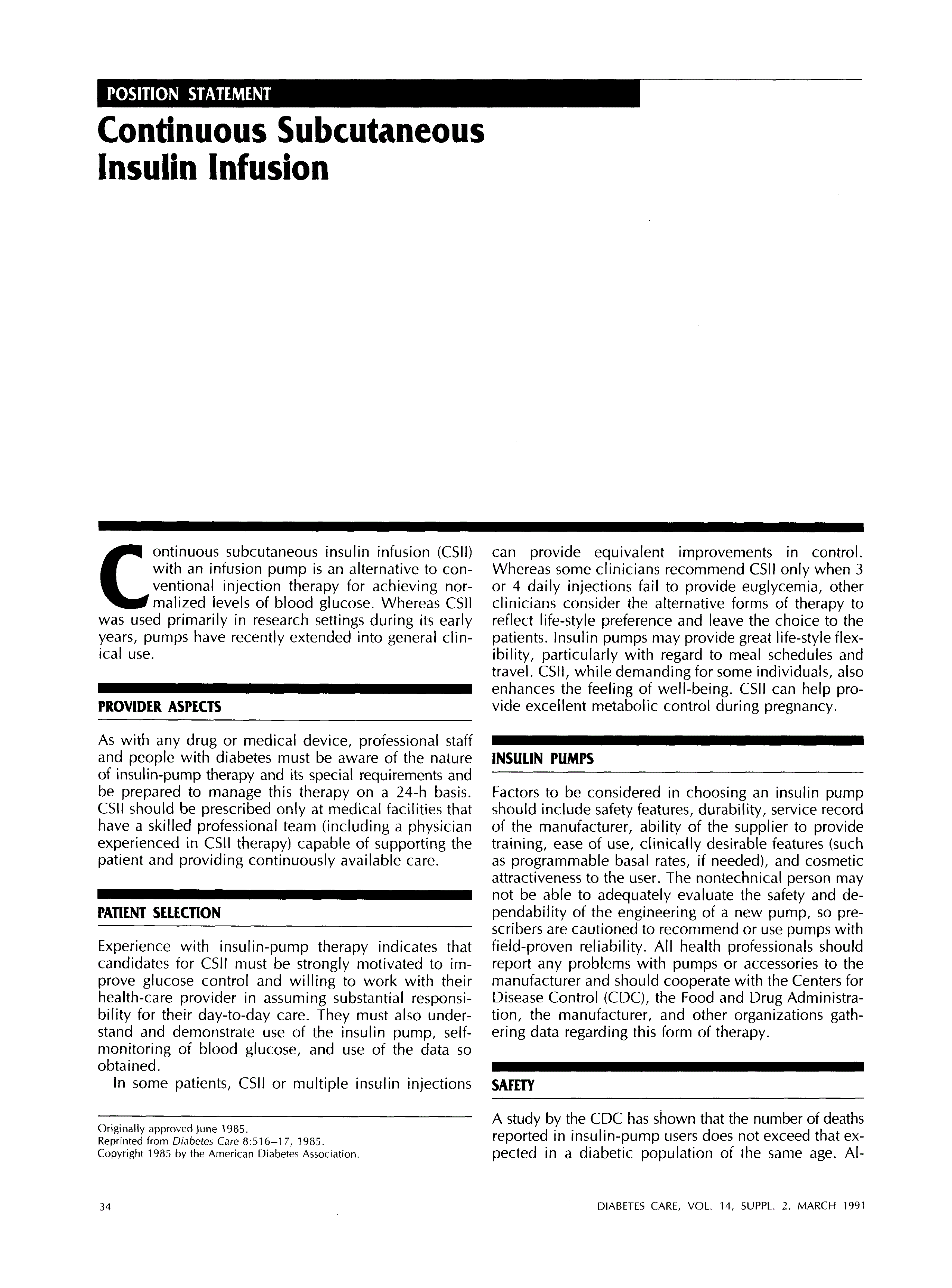 First page of Continuous Subcutaneous Insulin Infusion