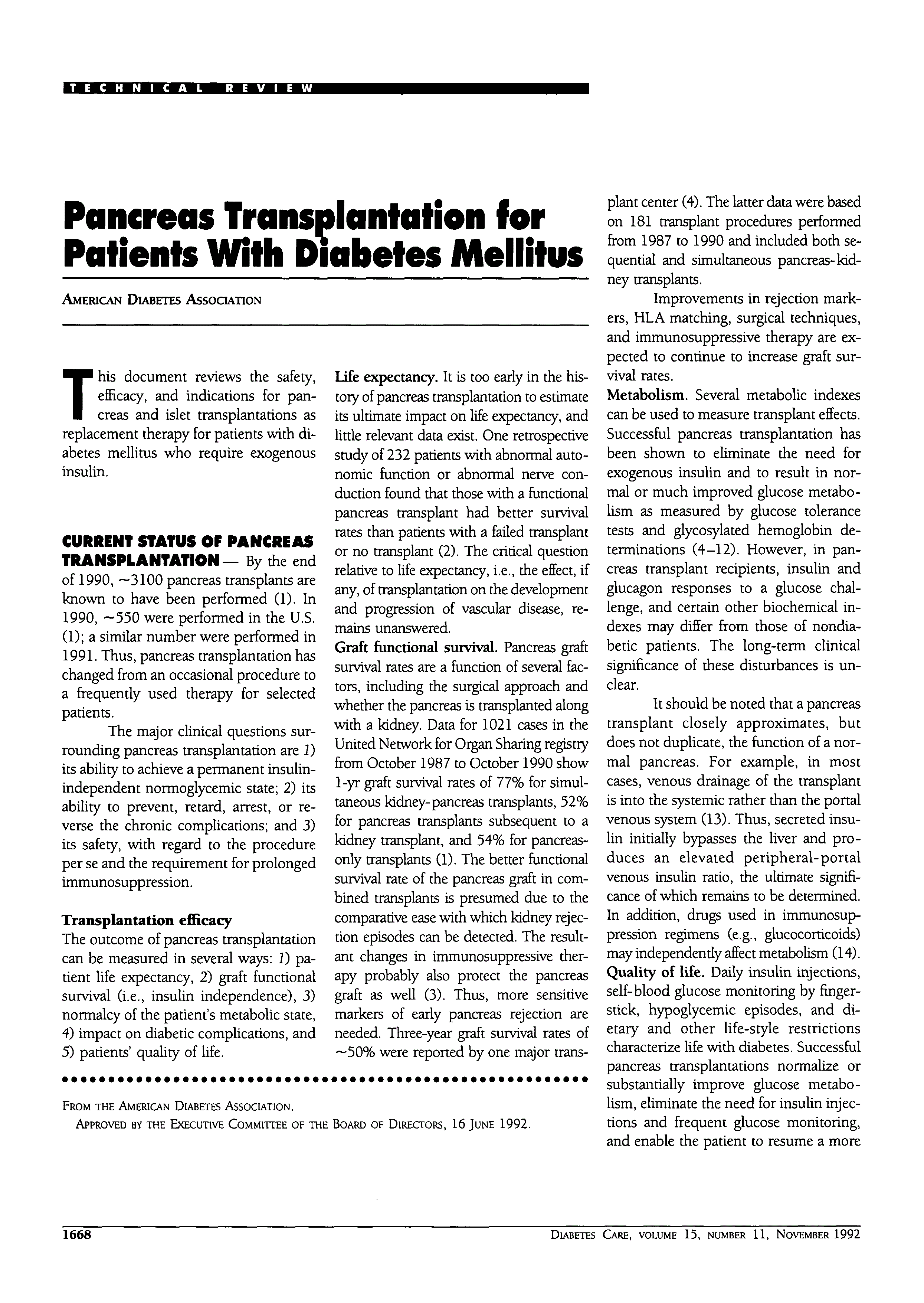 First page of Pancreas Transplantation for Patients With Diabetes Mellitus