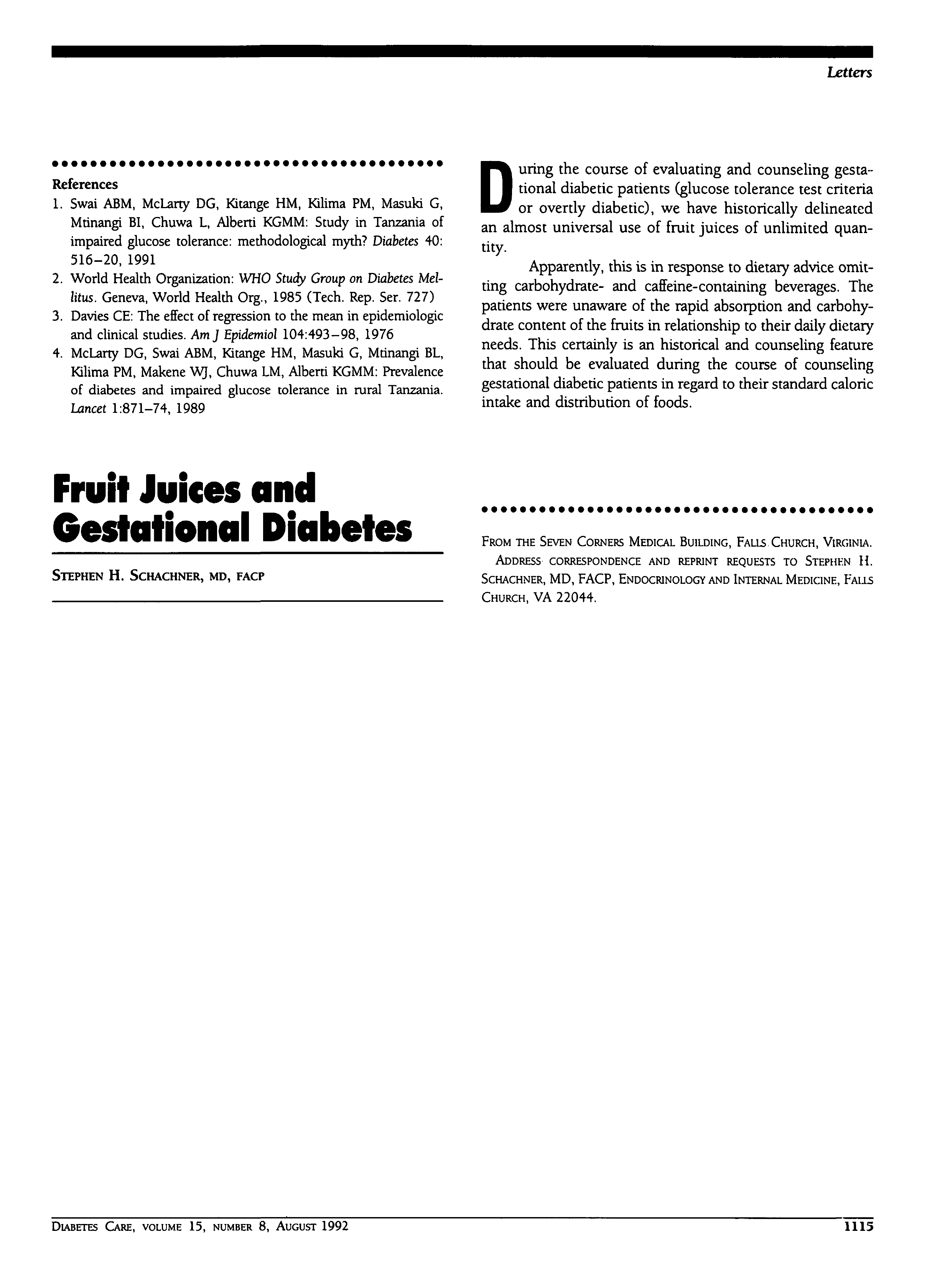 Fruit Juices and Gestational Diabetes Diabetes Care American