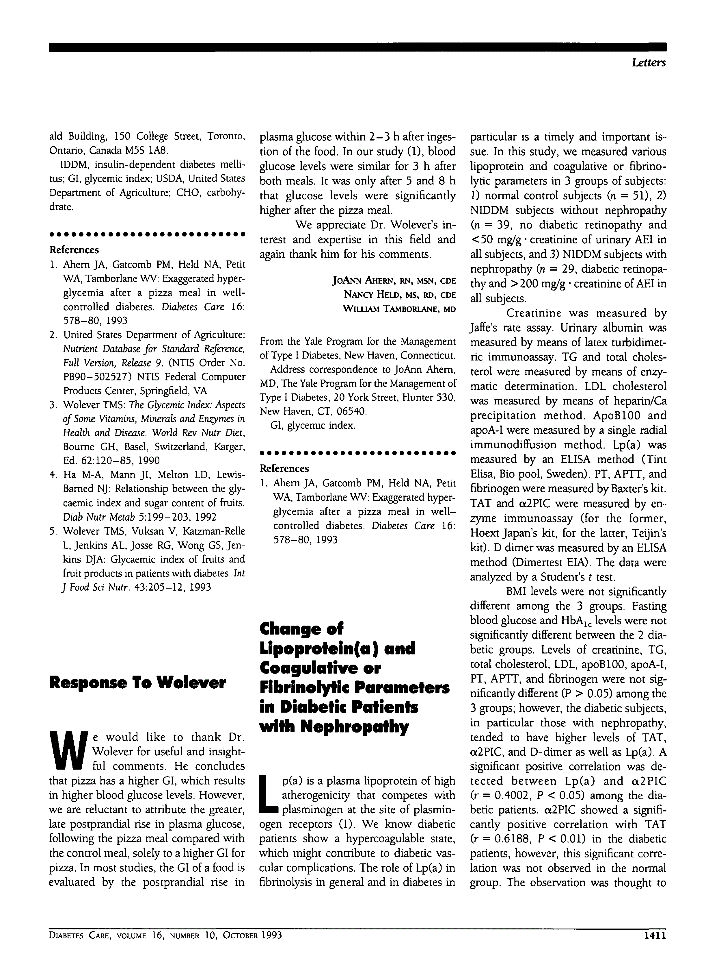 First page of Change of Lipoprotein(a) and Coagulathre or Fibrinolytic Parameters in Diabetic Patients with Nephropathy