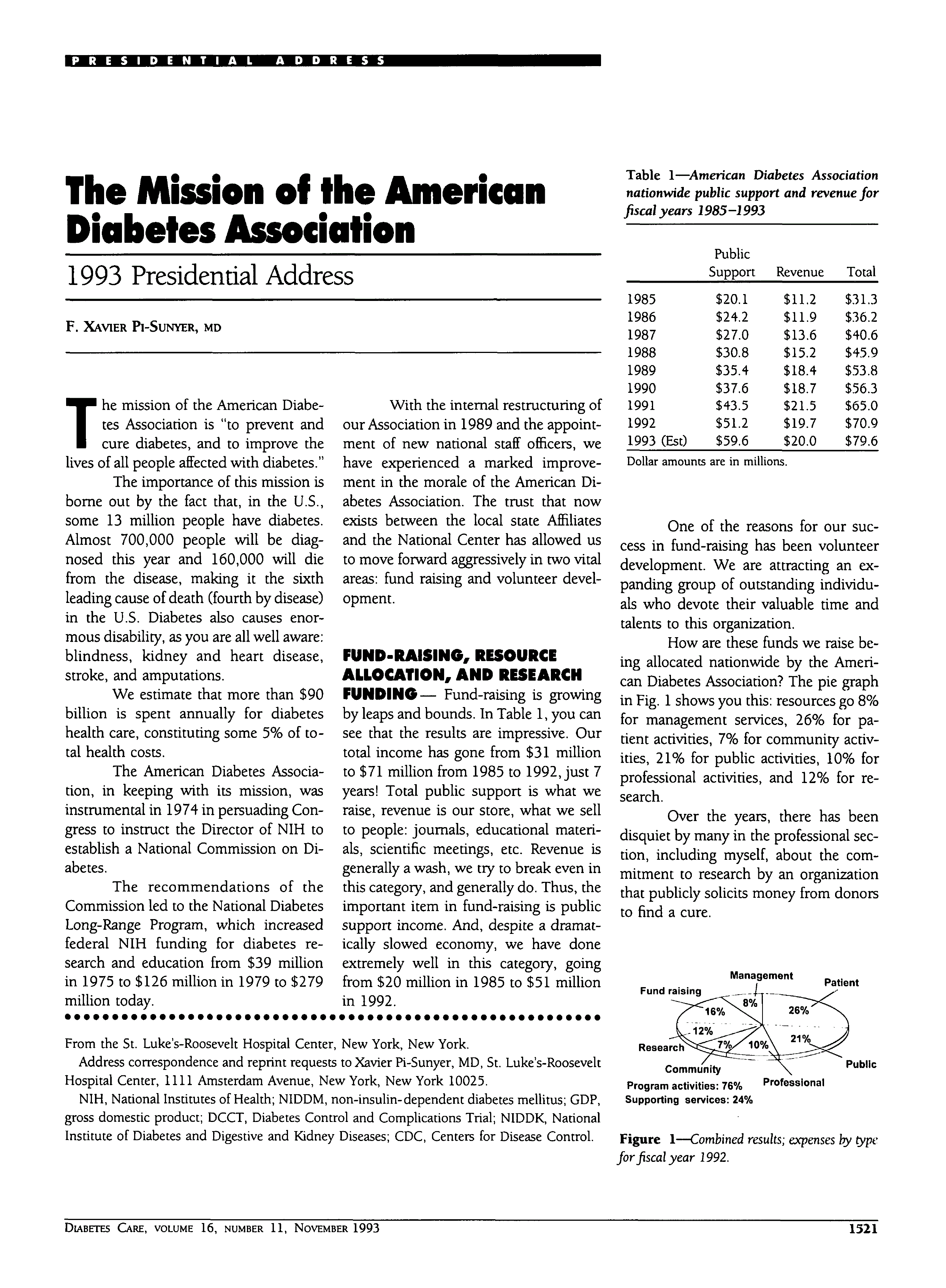 First page of The Mission of the American Diabetes Association: 1993 Presidential Address