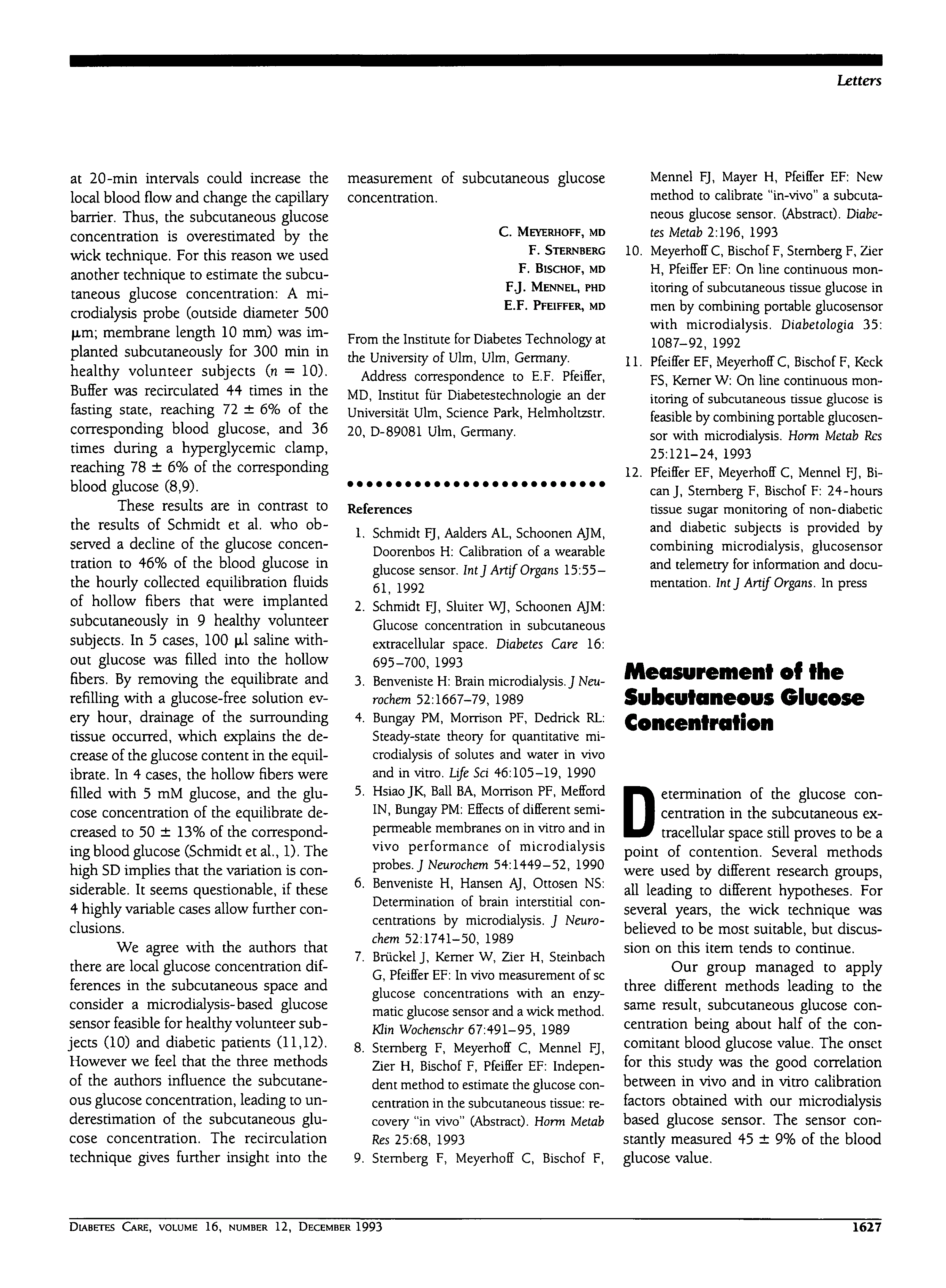 First page of Measurement of the Subcutaneous Glucose Concentration