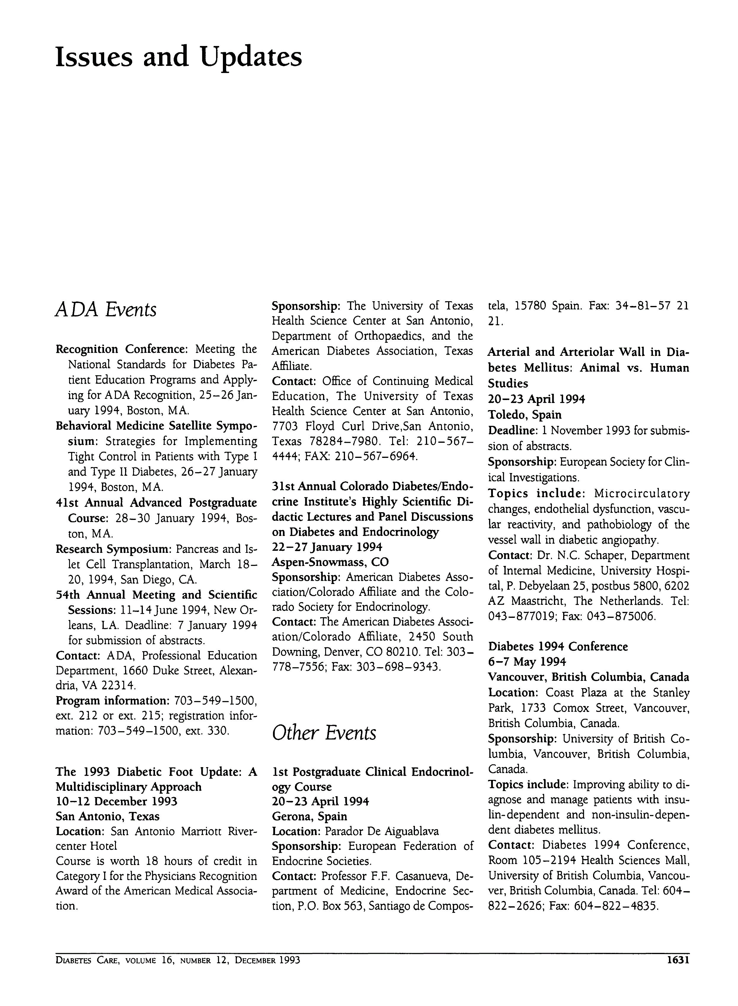First page of Issues and Updates