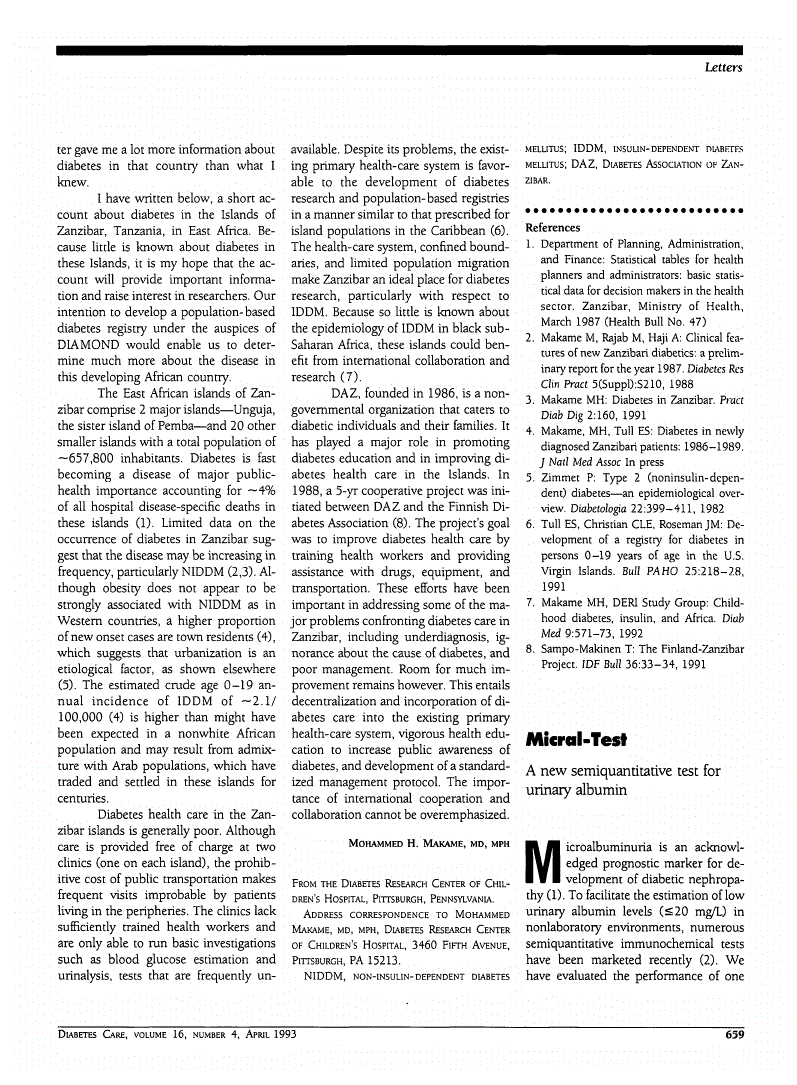First page of Micral-Test: A new semiquantitative test for urinary albumin