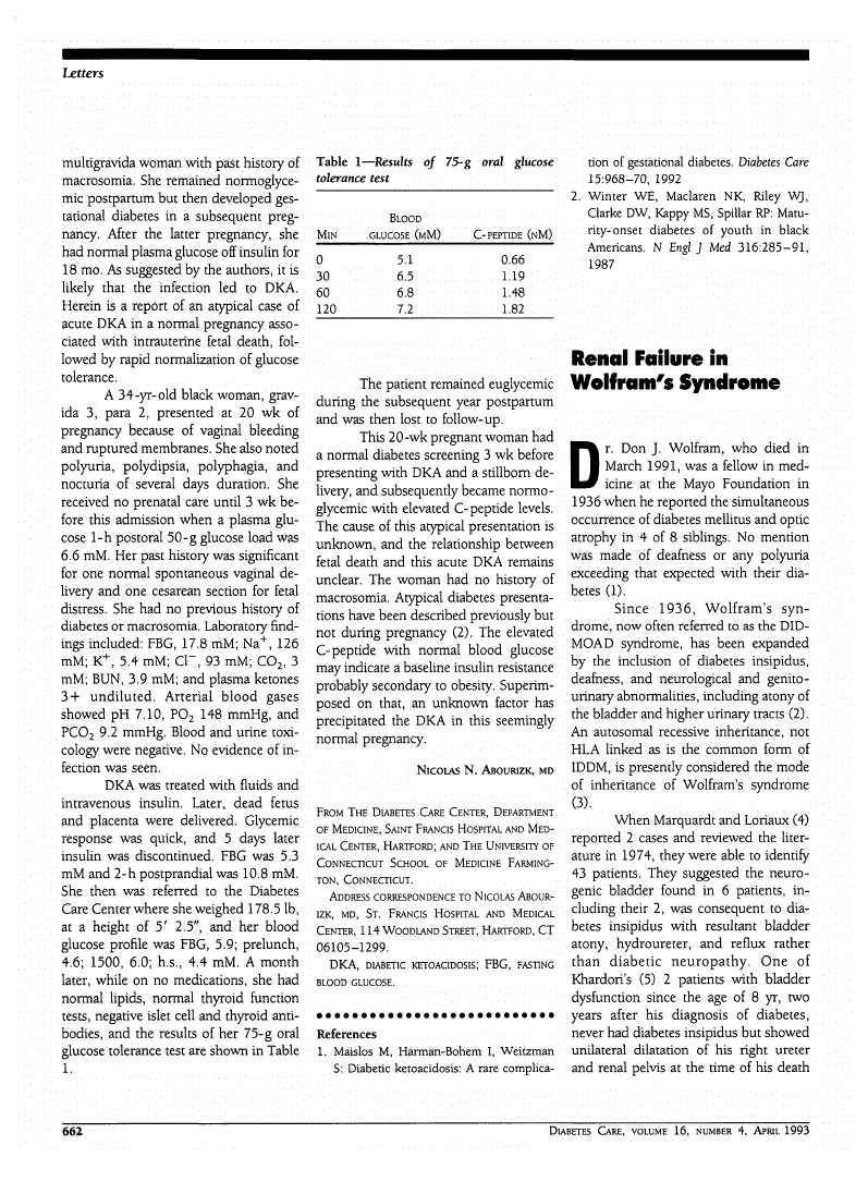 First page of Renal Failure in Wolfram's Syndrome