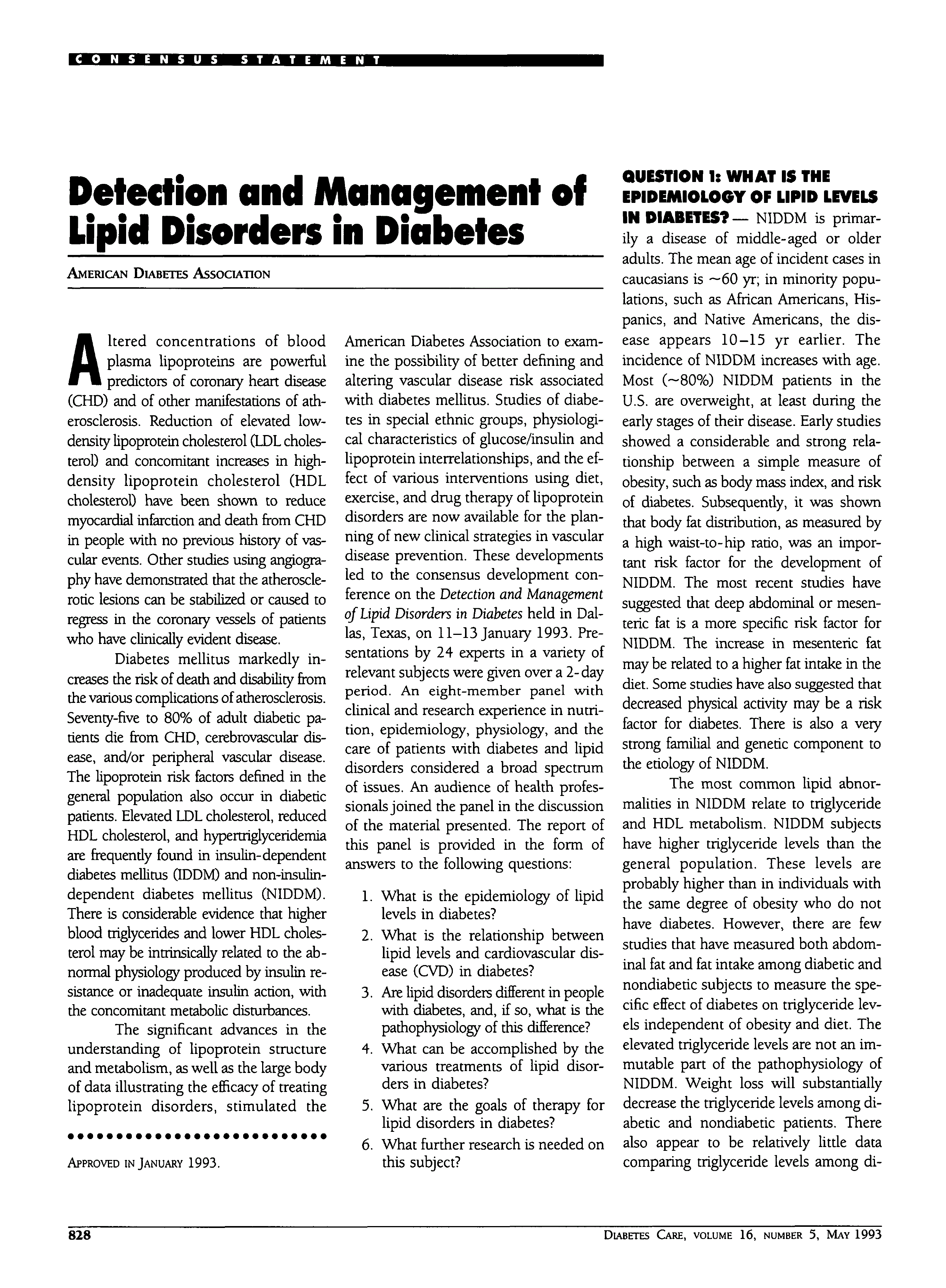 First page of Detection and Management of Lipid Disorders in Diabetes