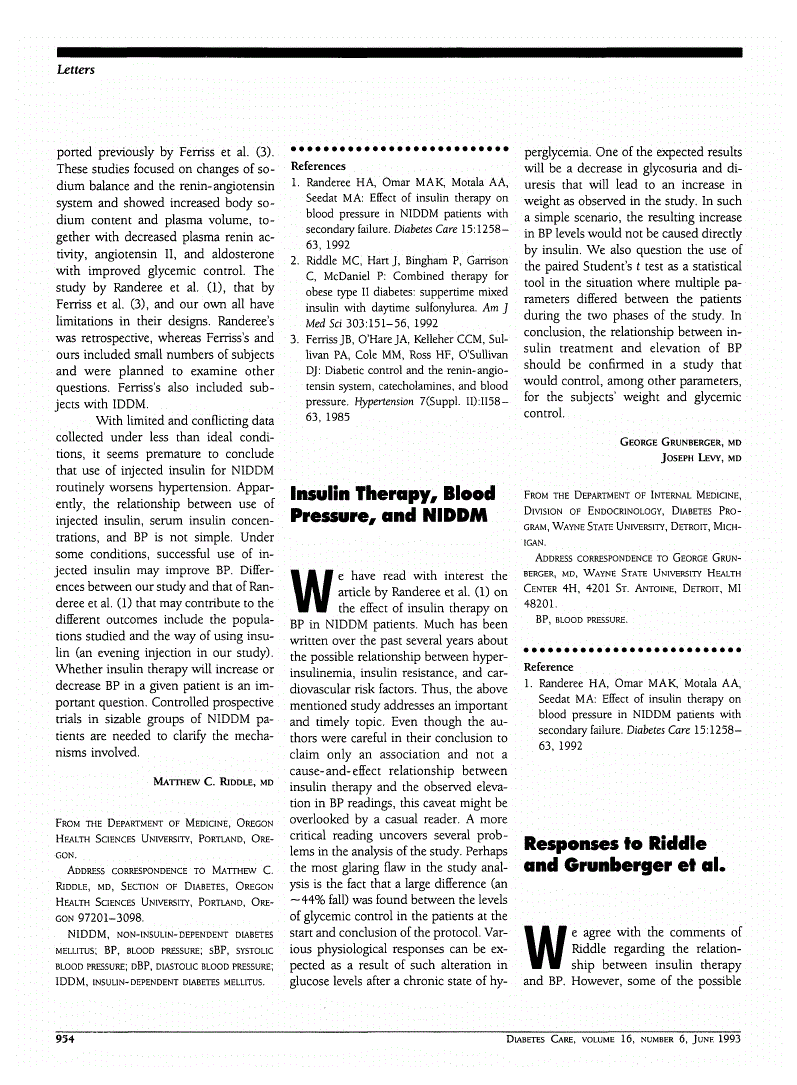 First page of Insulin Therapy, Blood Pressure, and NIDDM