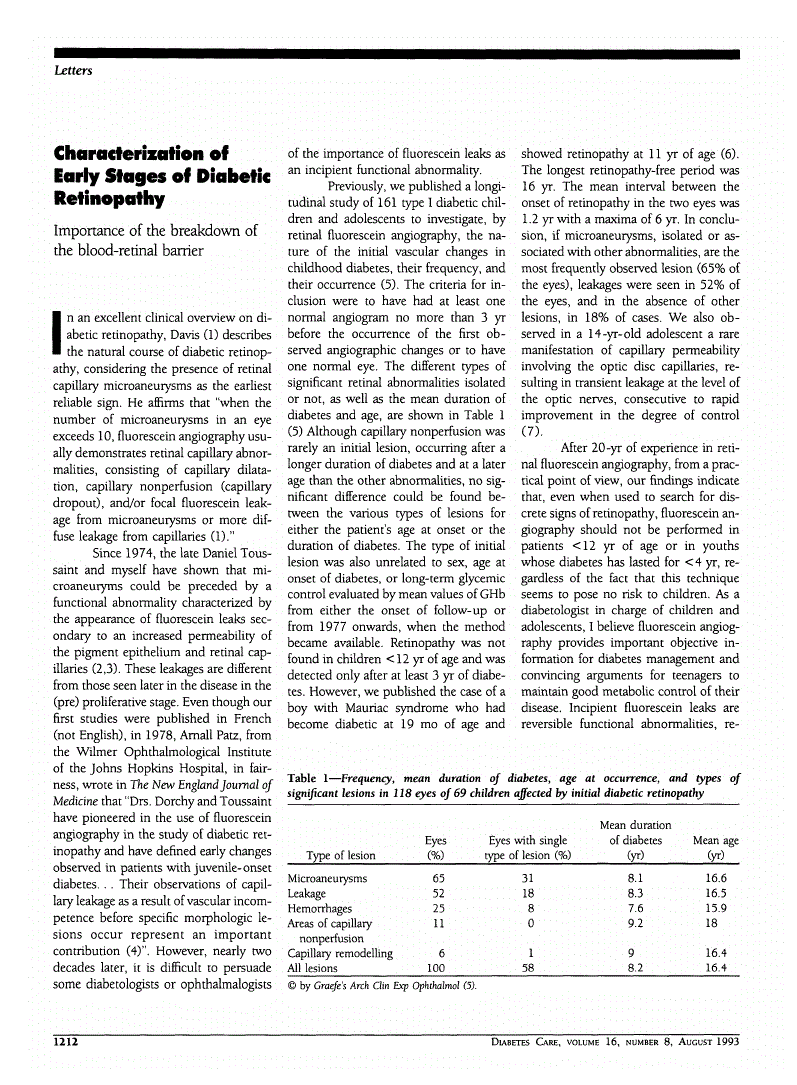 First page of Characterization of Early Stages of Diabetic Retinopathy: Importance of the Breakdown of the Blood-Retinal Barrier