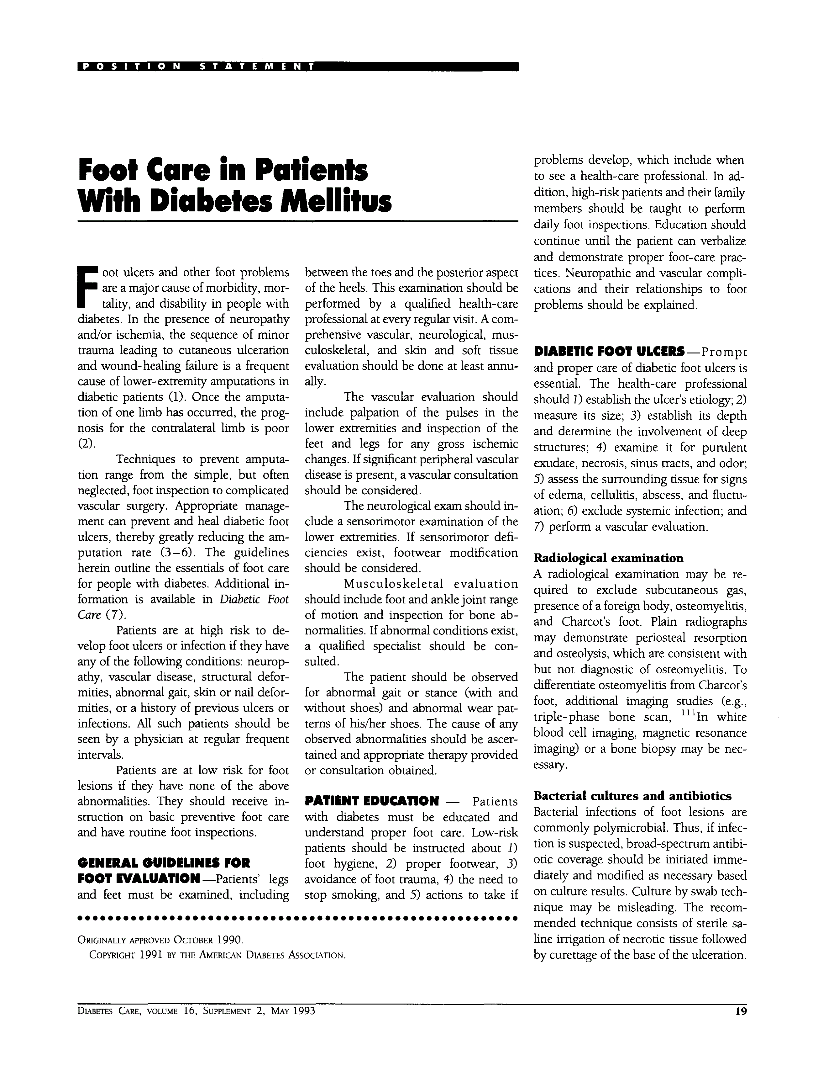 First page of Foot Care in Patients With Diabetes Mellitus