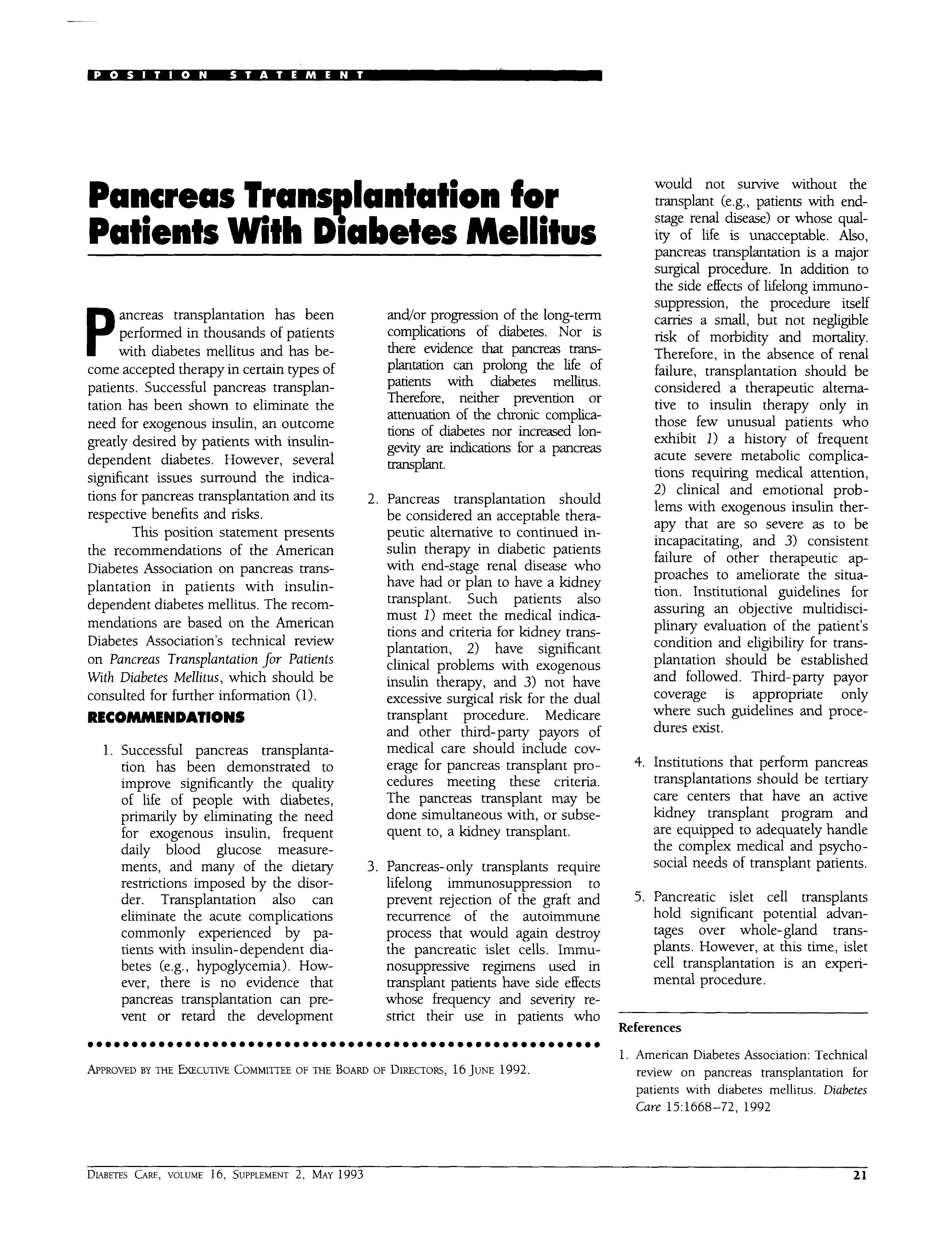 First page of Pancreas Transplantation for Patients With Diabetes Mellitus