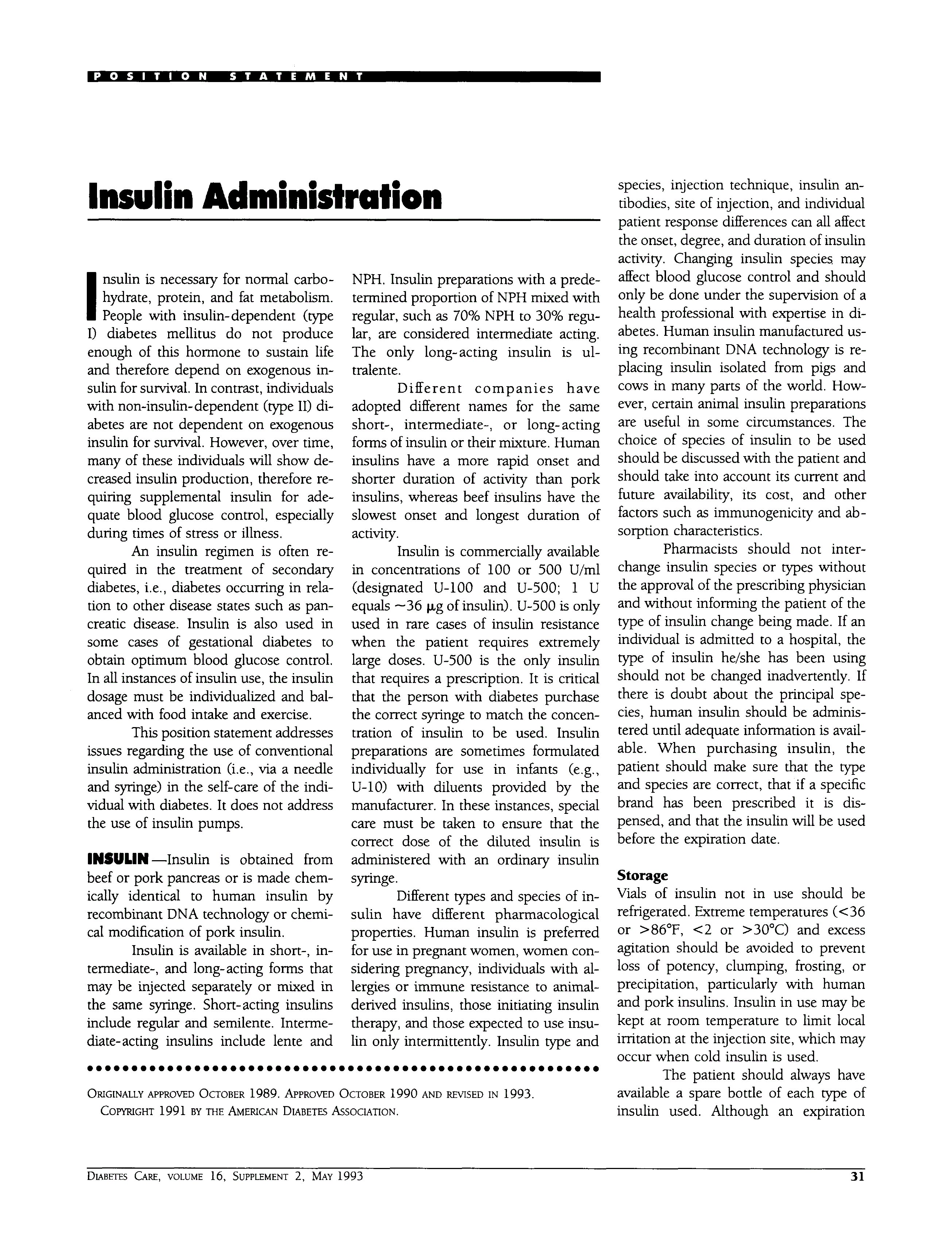First page of Insulin Administration