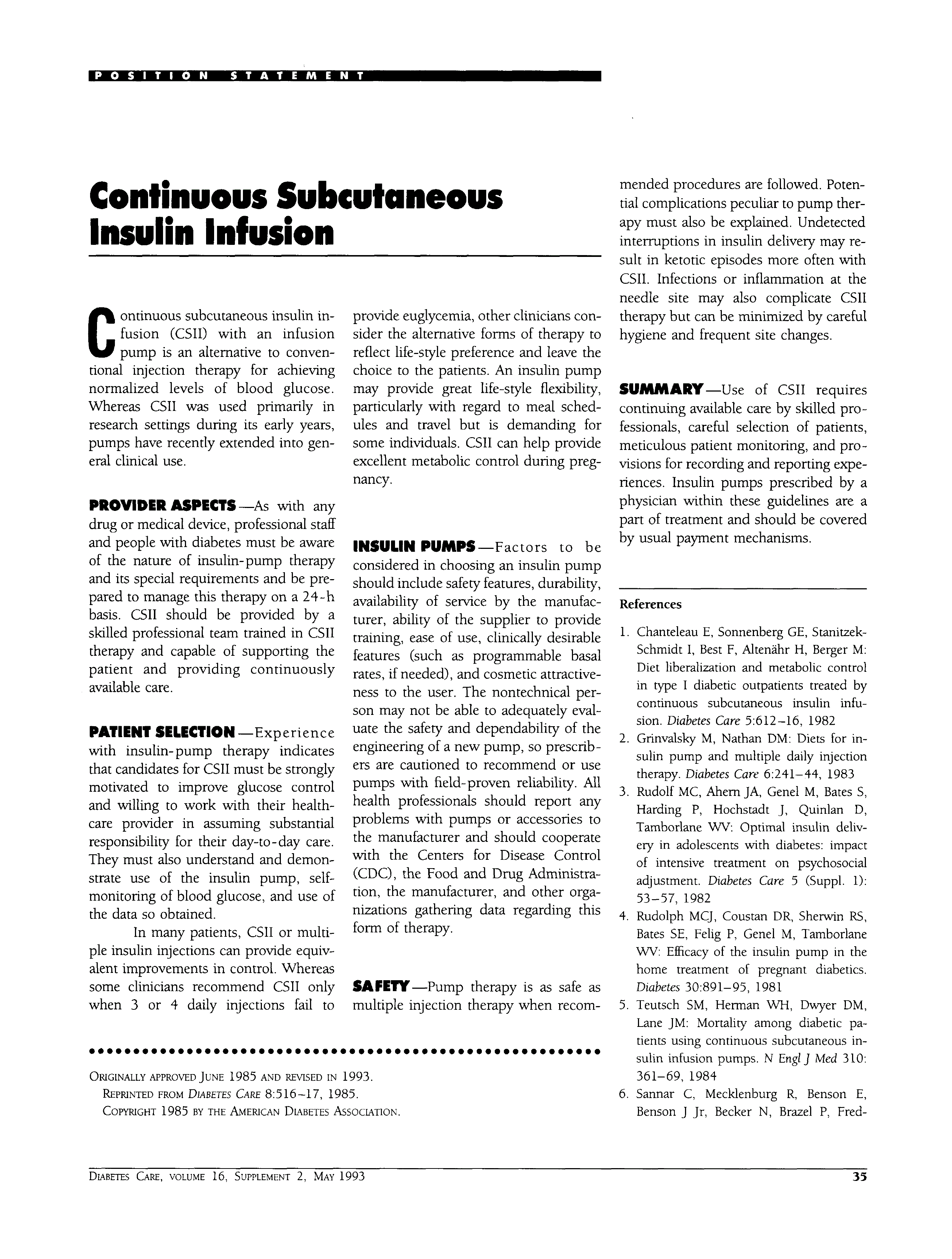 First page of Continuous Subcutaneous Insulin Infusion