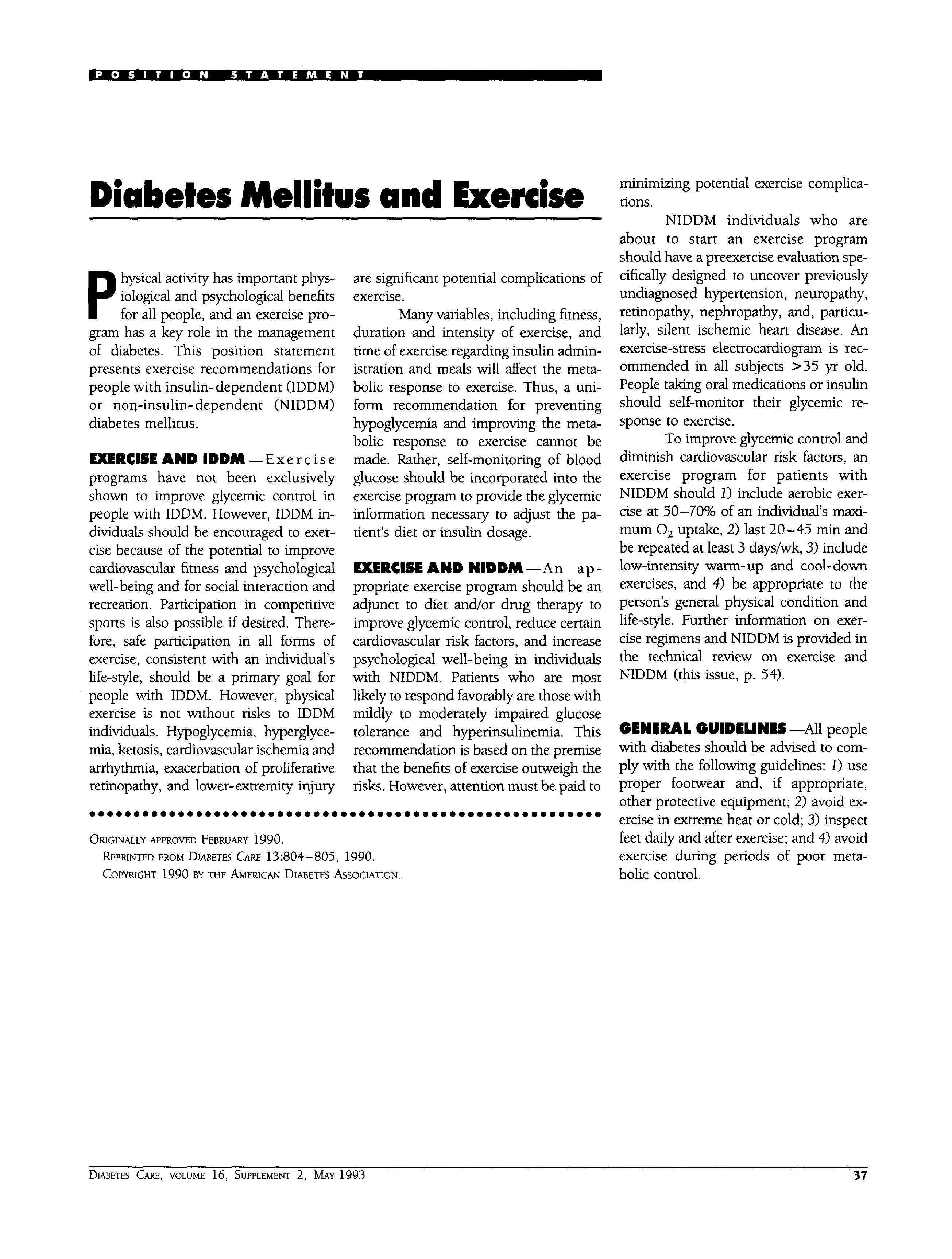 First page of Diabetes Mellitus and Exercise